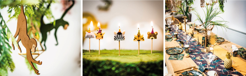 Lot de 5 bougies d'anniversaire animaux Jungle Fever