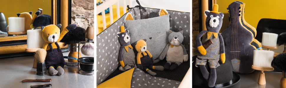 Les Moustaches : collection de linge bébé et de jouets Moulin Roty