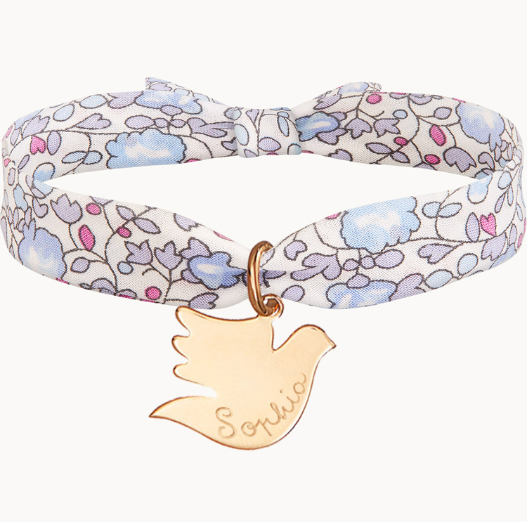 Bracelet enfant Liberty avec colombe personnalisable (plaqué or) (Merci Maman) - Image 1