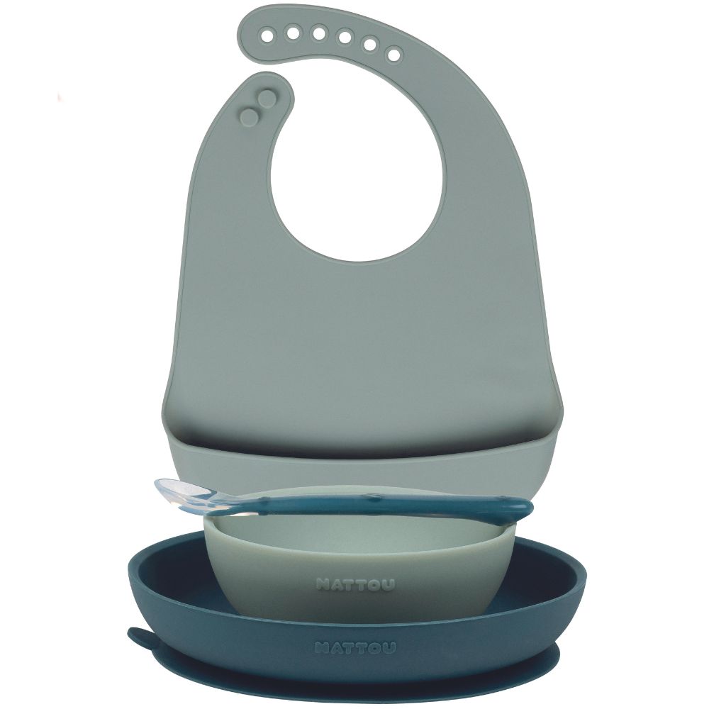 Nattou - Coffret repas en silicone vert (4 pièces)