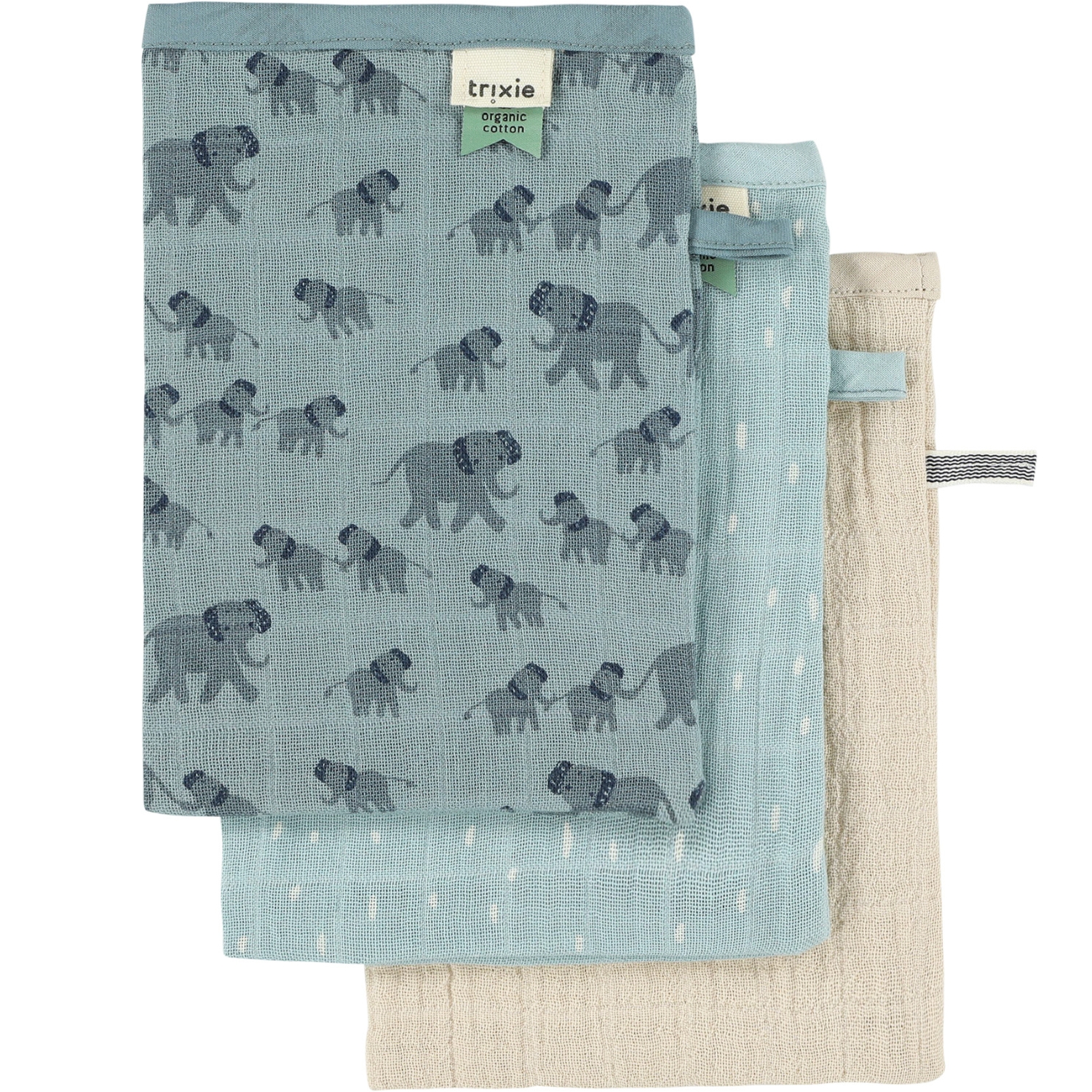 Trixie - Lot de 3 gants de toilette en mousseline Enchanting Elephant