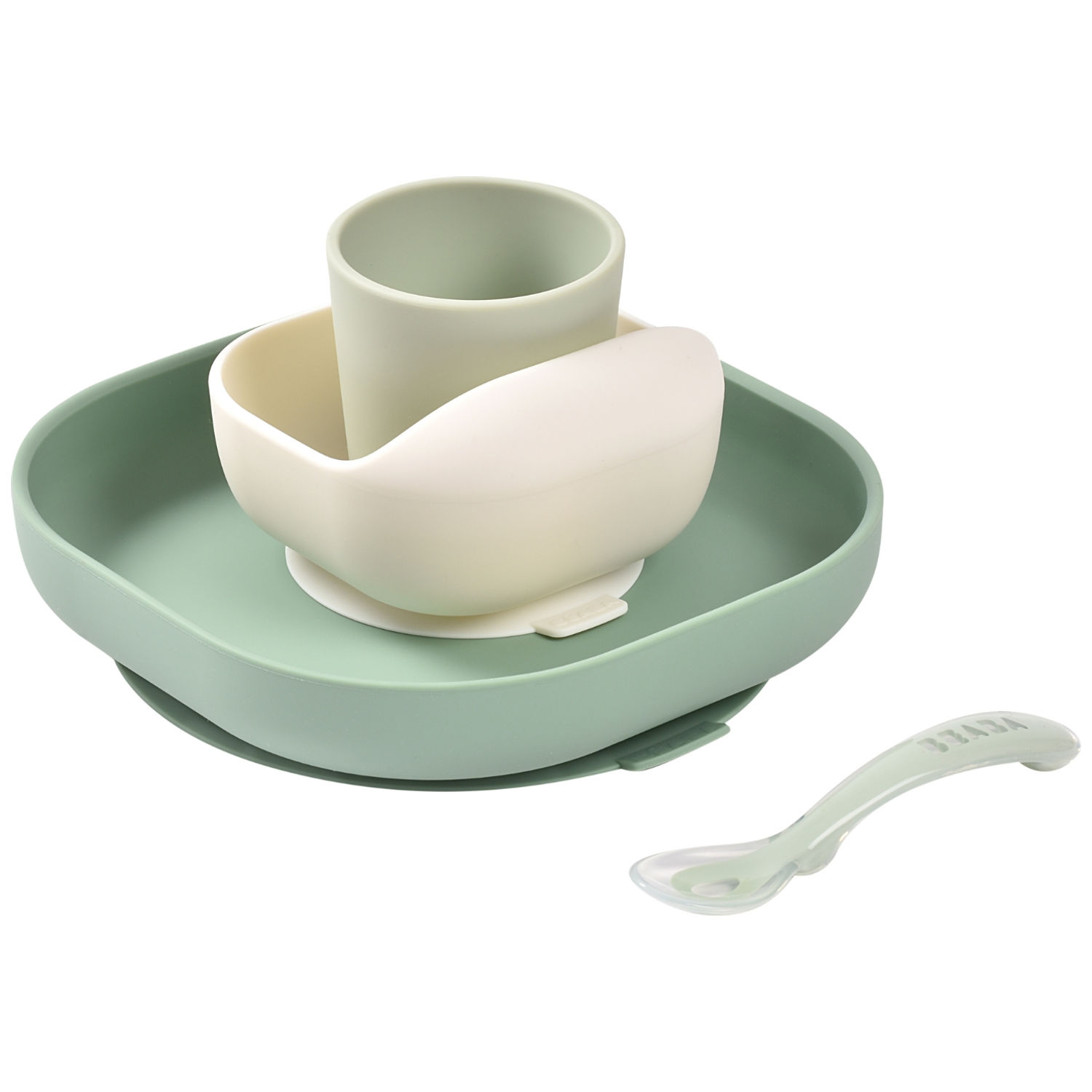 Béaba - Coffret repas silicone Vert sauge et Vert de gris (4 pièces)