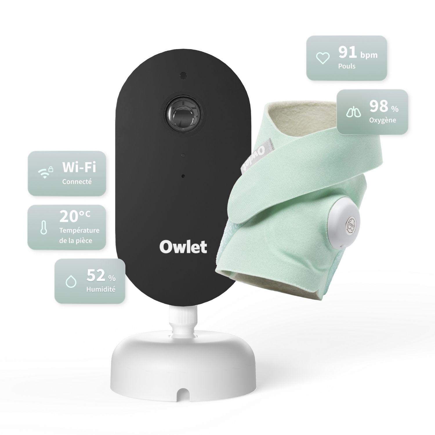 Pack chaussette connectée Dream Sock Menthe + Dream Sight Cam (0-18 mois)