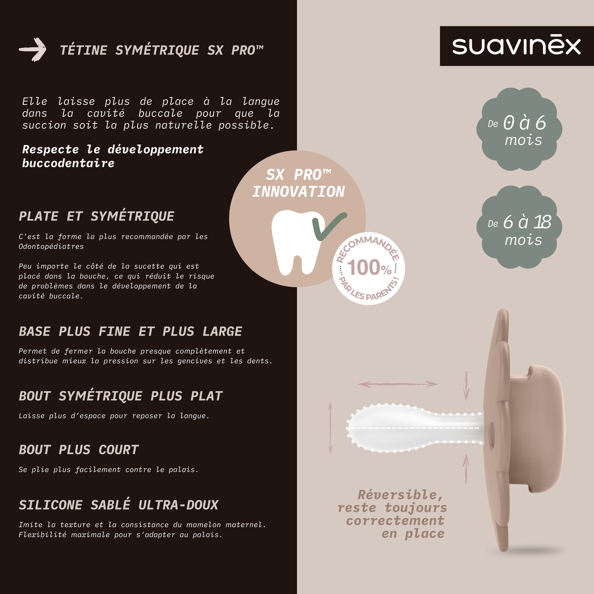 Sucette réversible SXPRO 6-18 mois Wonder Pale Mauve (Suavinex) - Image 3