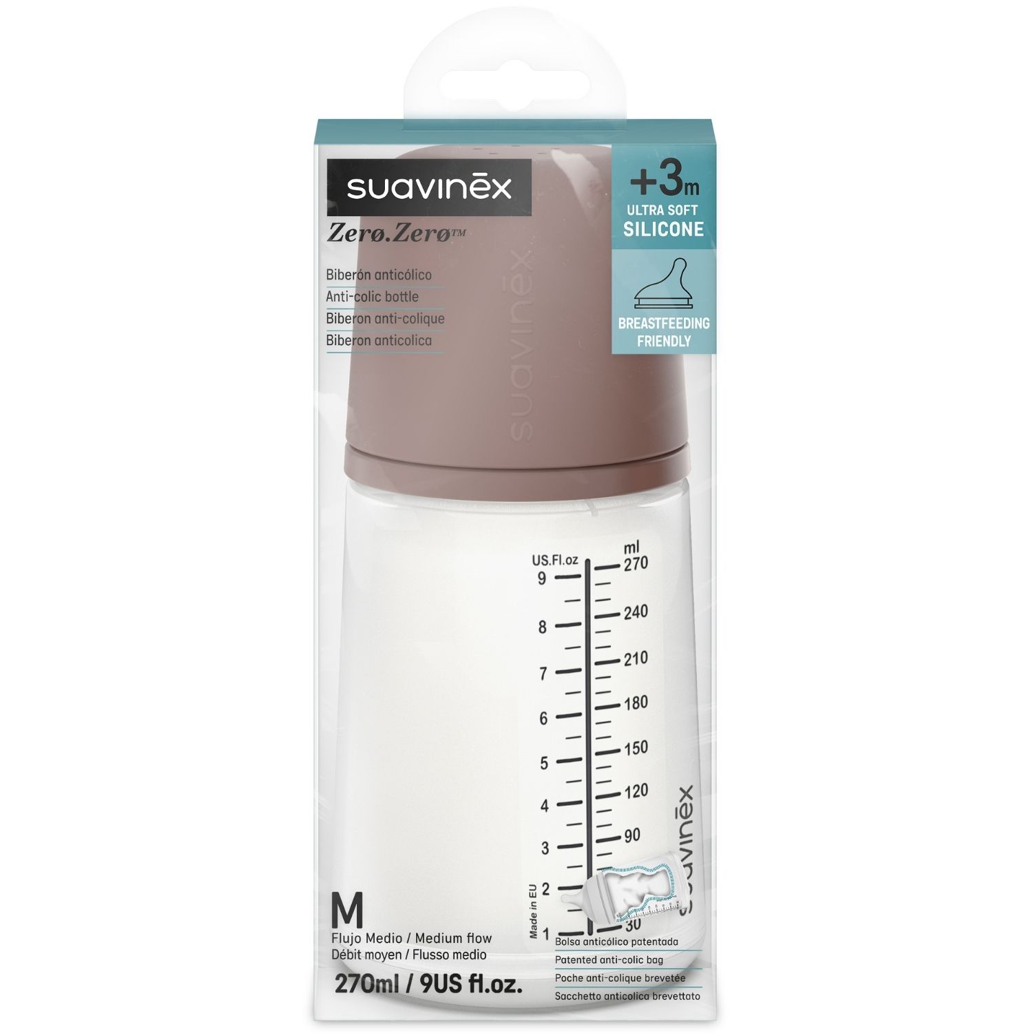 Biberon anti-colique Zerø.Zerø - Débit Moyen - M Deep (270 ml) (Suavinex) - Image 6