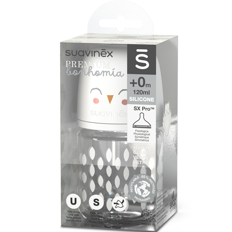 Biberon en verre tétine SXPro S Bonhomia beige (120 ml) (Suavinex) - Image 2