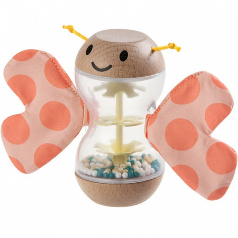 Hochet bâton de pluie papillon rose (16 x 11 cm)