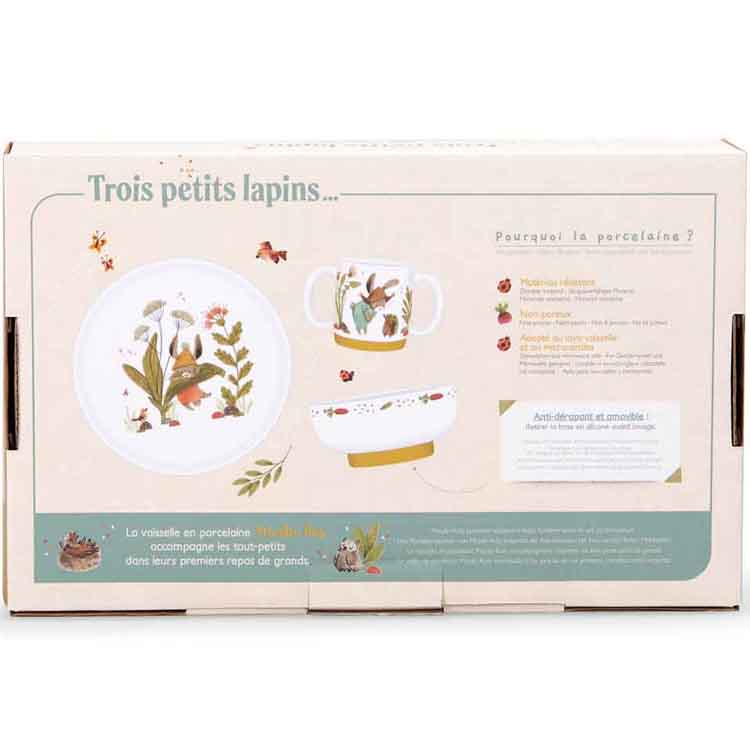 Coffret repas en porcelaine Trois petits lapins (3 pièces) (Moulin Roty) - Image 7