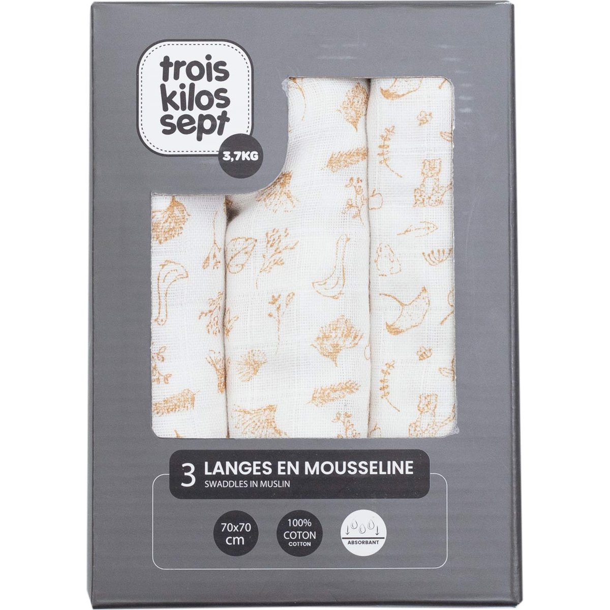 Lot de 3 langes en mousseline Wonderfull (70 x 70 cm) (Trois Kilos Sept) - Image 3