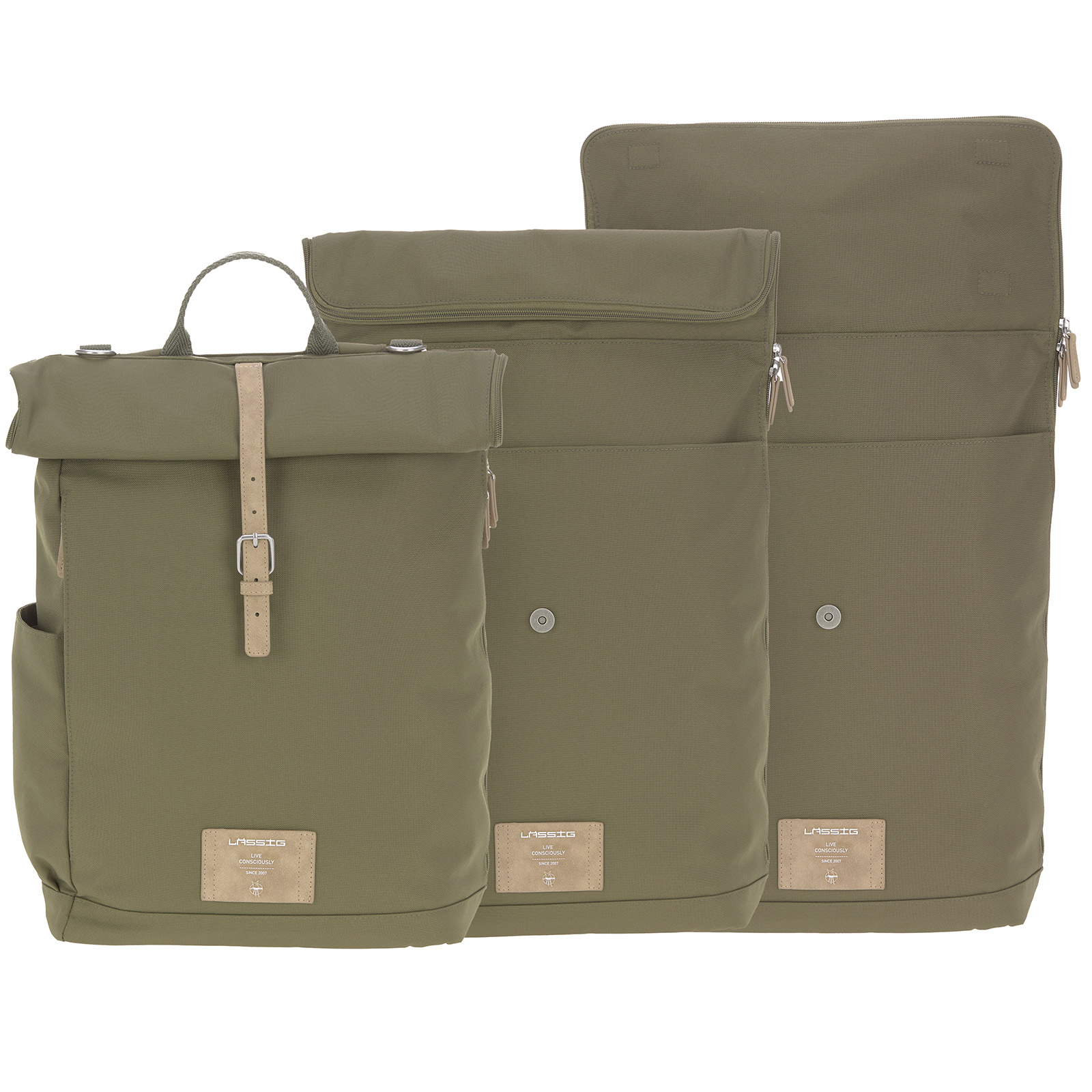 Sac à dos à langer en polyester recyclé Green label Rolltop olive (Lassig) - Image 6