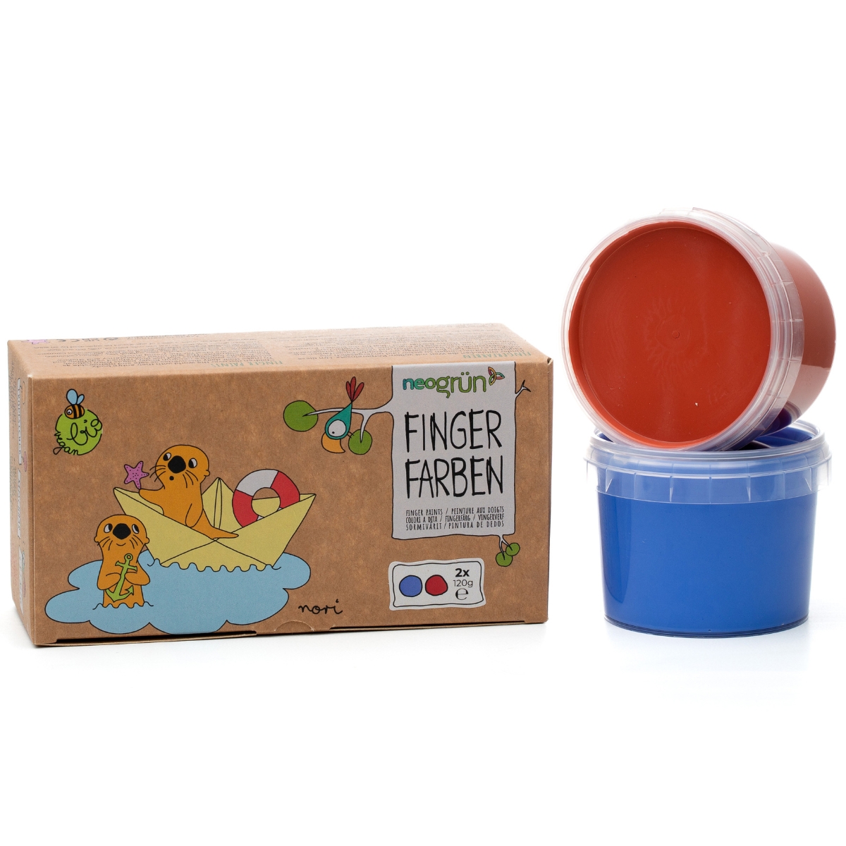 Coffret Nori 2 pots bleu + rouge peinture aux doigts naturelle et vegan (Neogrün) - Image 6