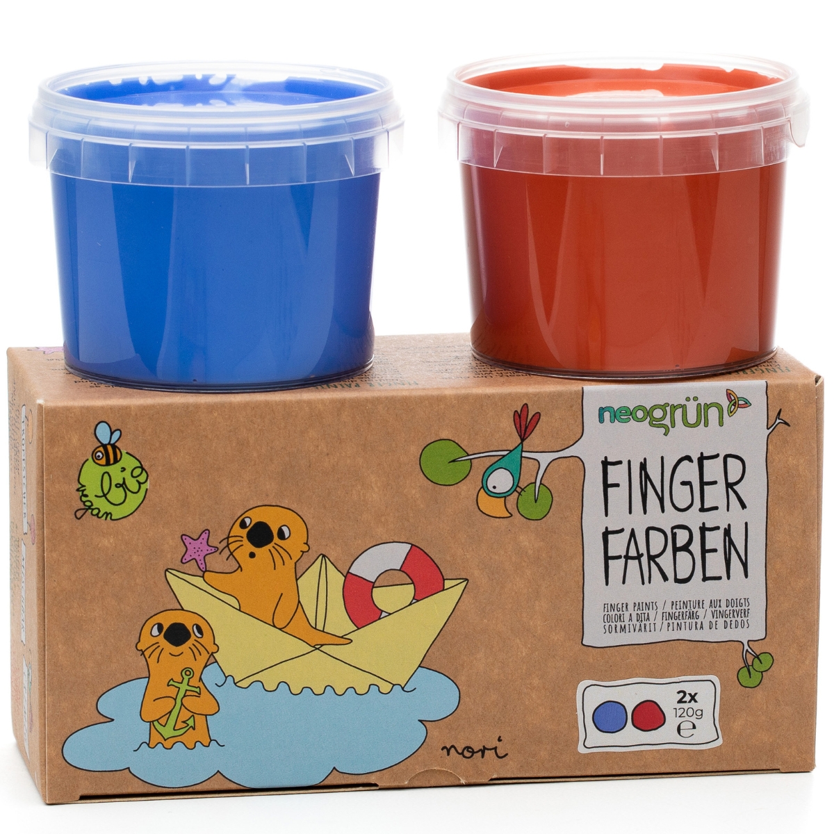 Coffret Nori 2 pots bleu + rouge peinture aux doigts naturelle et vegan (Neogrün) - Image 7