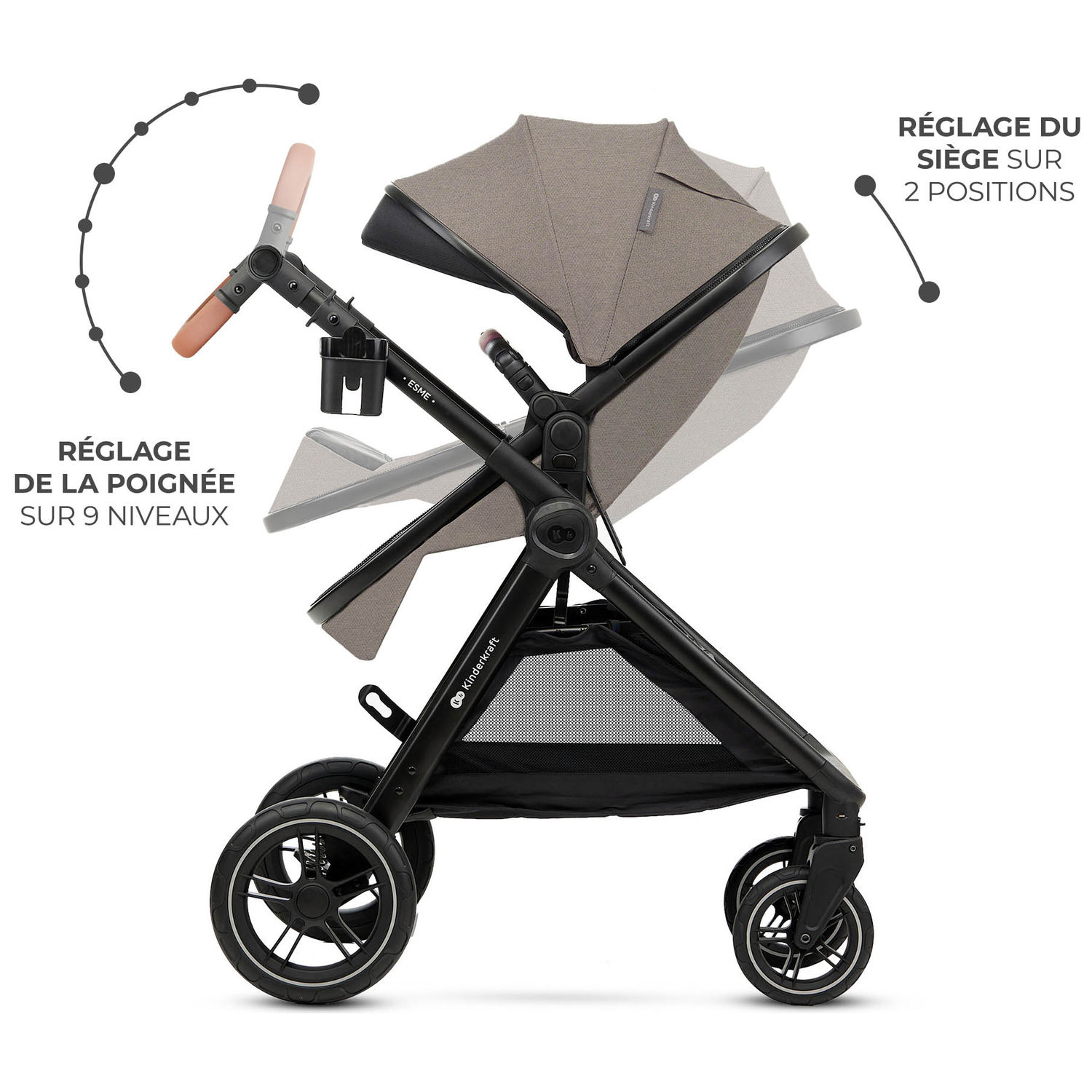 Poussette Esme Pro 3 en 1 Sand Beige (Kinderkraft) - Image 4
