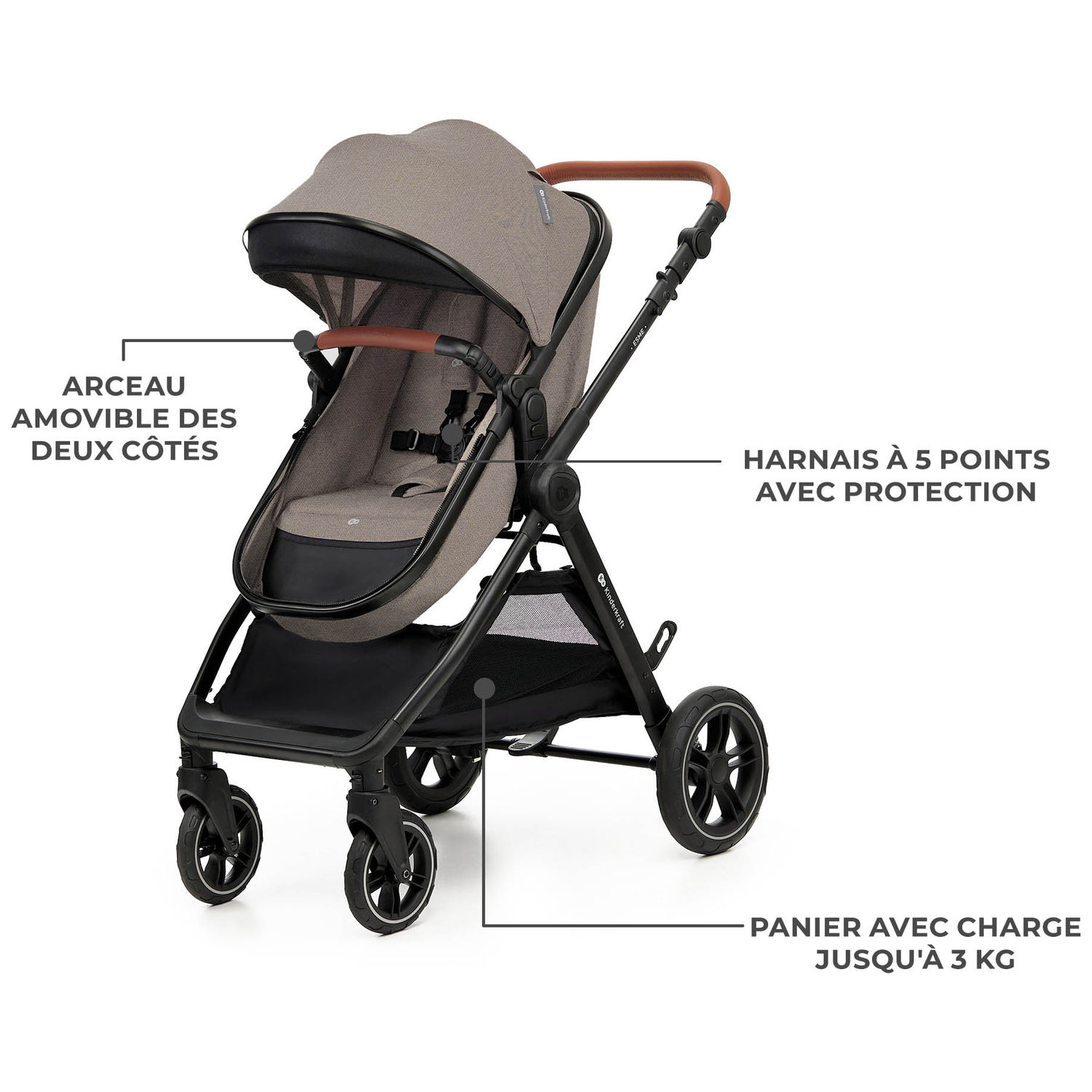 Poussette Esme Pro 3 en 1 Sand Beige (Kinderkraft) - Image 5