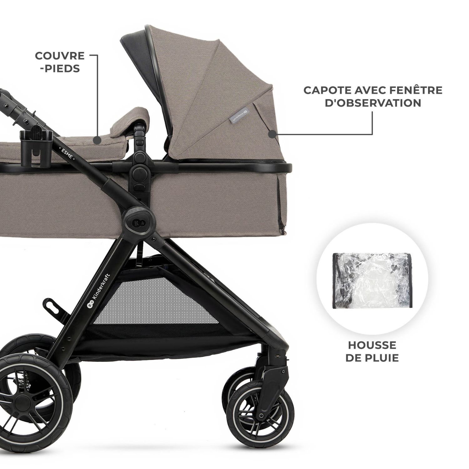 Poussette Esme Pro 3 en 1 Sand Beige (Kinderkraft) - Image 6