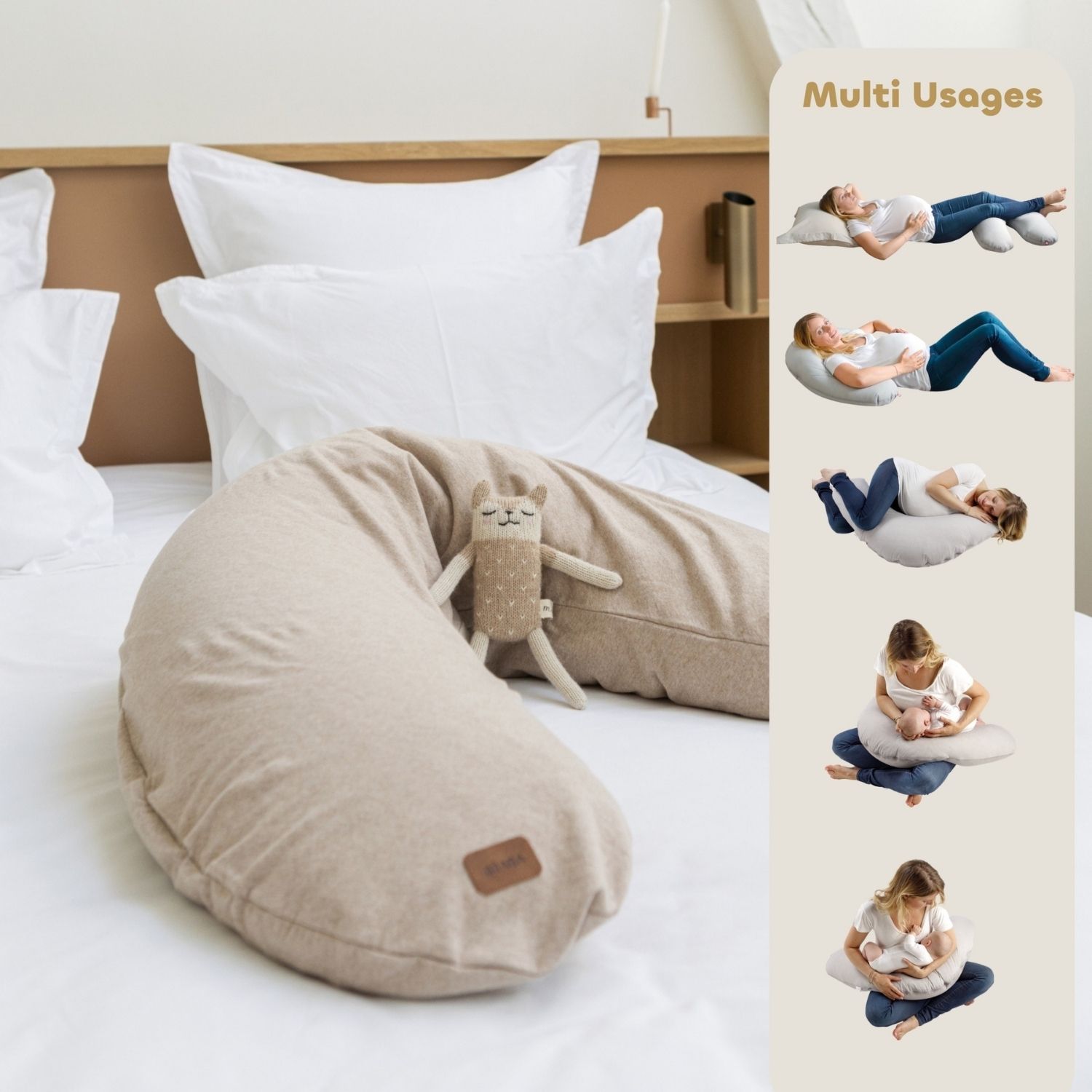 Coussin de grossesse et allaitement Big Flopsy Jersey de coton Argile chiné (Béaba) - Image 5