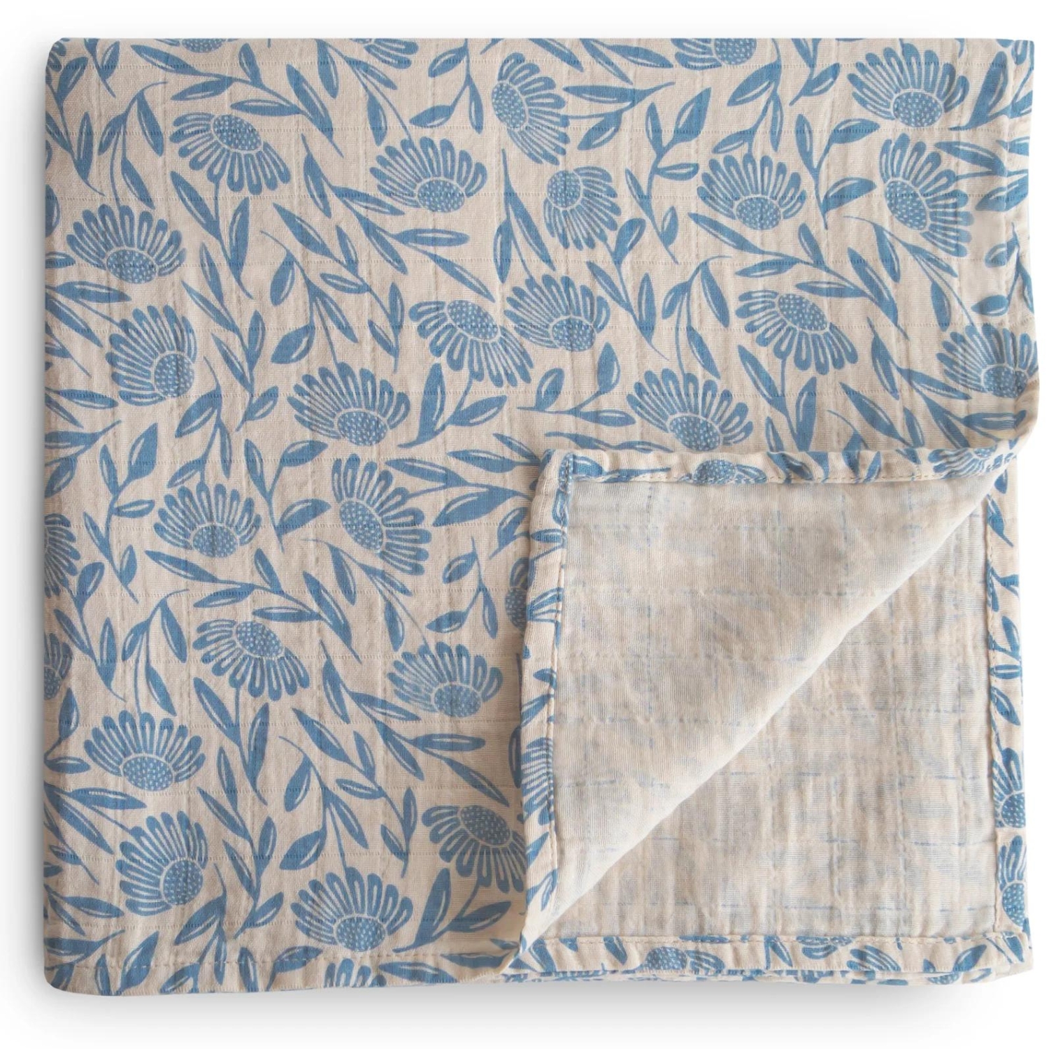 Maxi lange en coton Blue Flowers (120 x 120 cm) (Mushie) - Image 1
