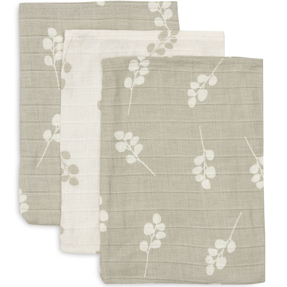 Jollein - Lot de 3 gants de toilette en gaze de coton Twig Olive Green