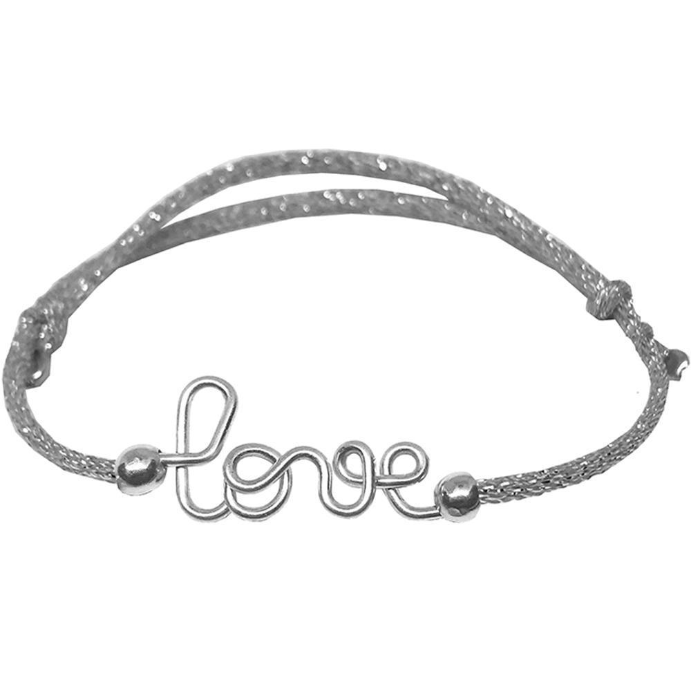 Padam Padam - Bracelet cordon paillette Love argent (personnalisable)