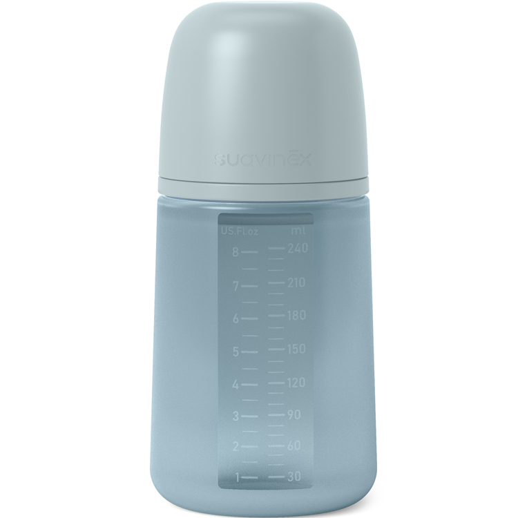 Biberon silicone débit moyen colour essence bleu (240 ml) (Suavinex) - Couverture