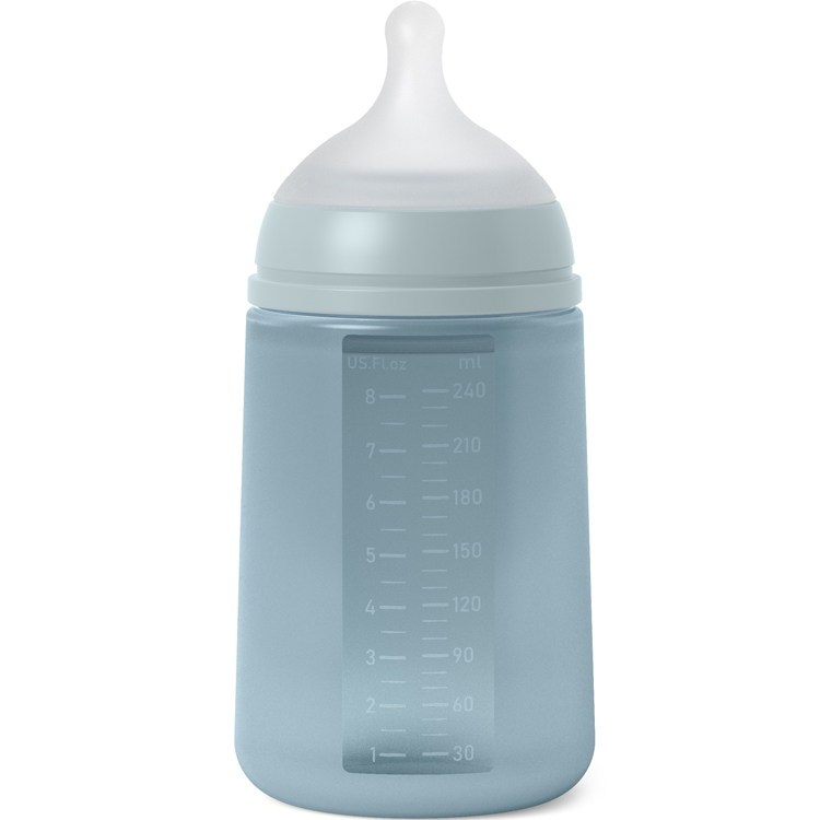 Biberon silicone débit moyen colour essence bleu (240 ml) (Suavinex) - Image 1