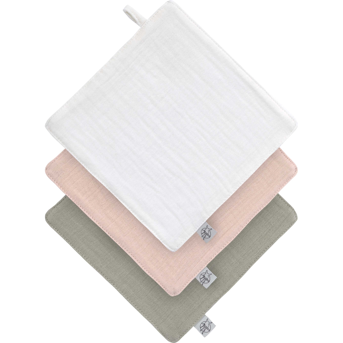 Lassig - Lot de 3 débarbouillettes blanc cassé-rose poudré-olive
