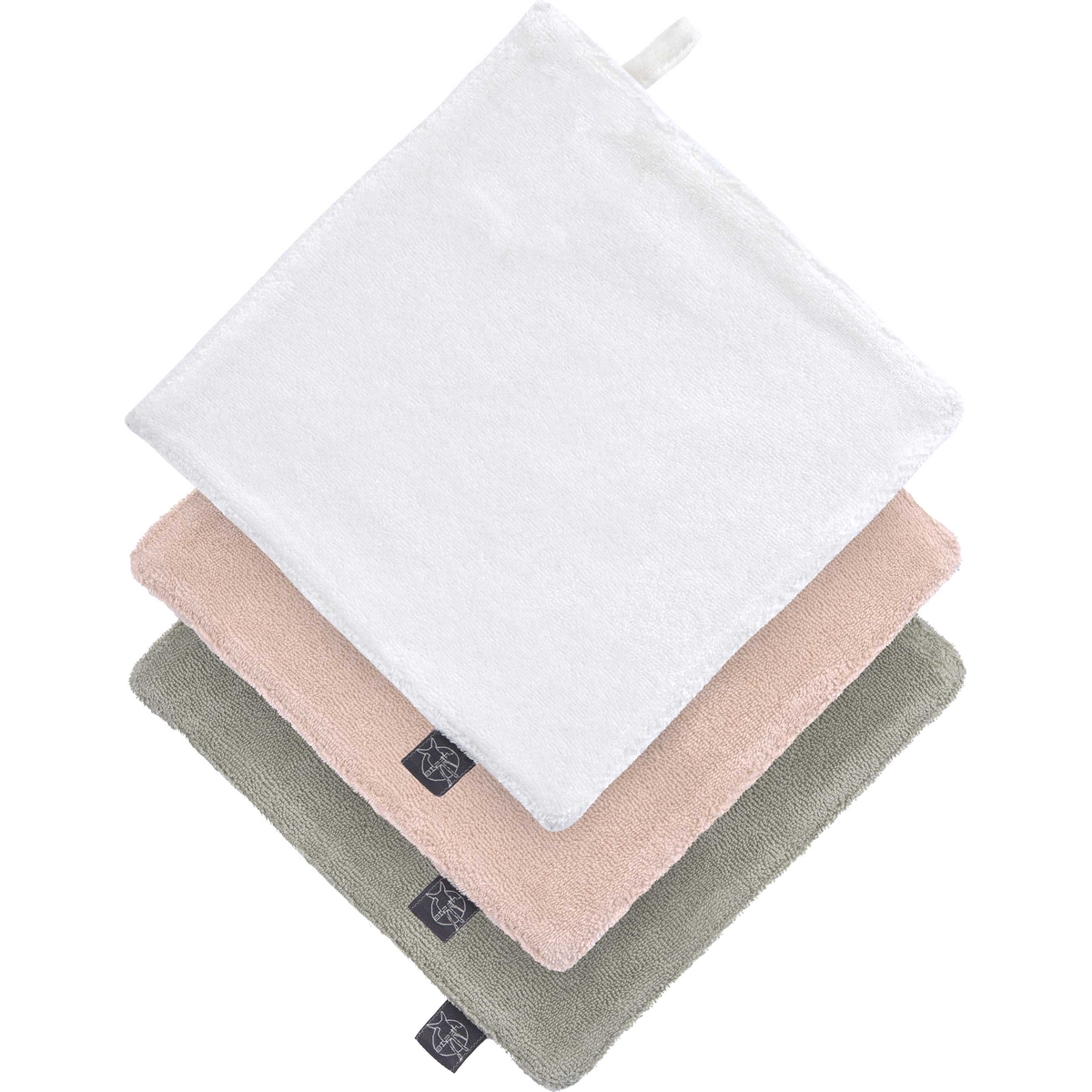 Lot de 3 débarbouillettes blanc cassé-rose poudré-olive (Lassig) - Image 2