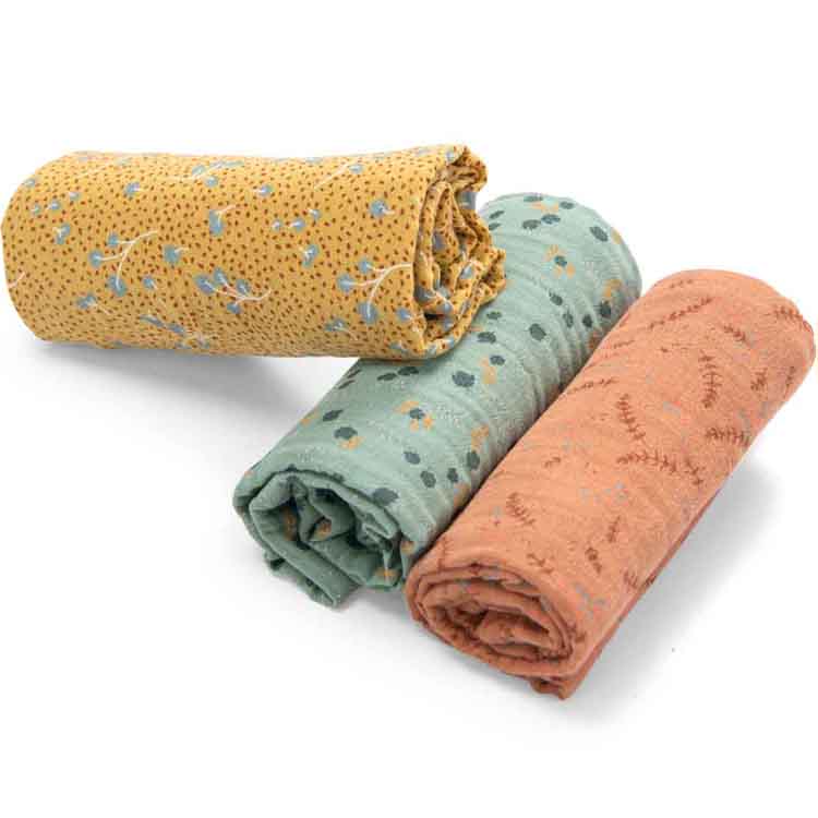 Lot de 3 langes en coton bio Trois petits lapins (70 x 70 cm) (Moulin Roty) - Image 1