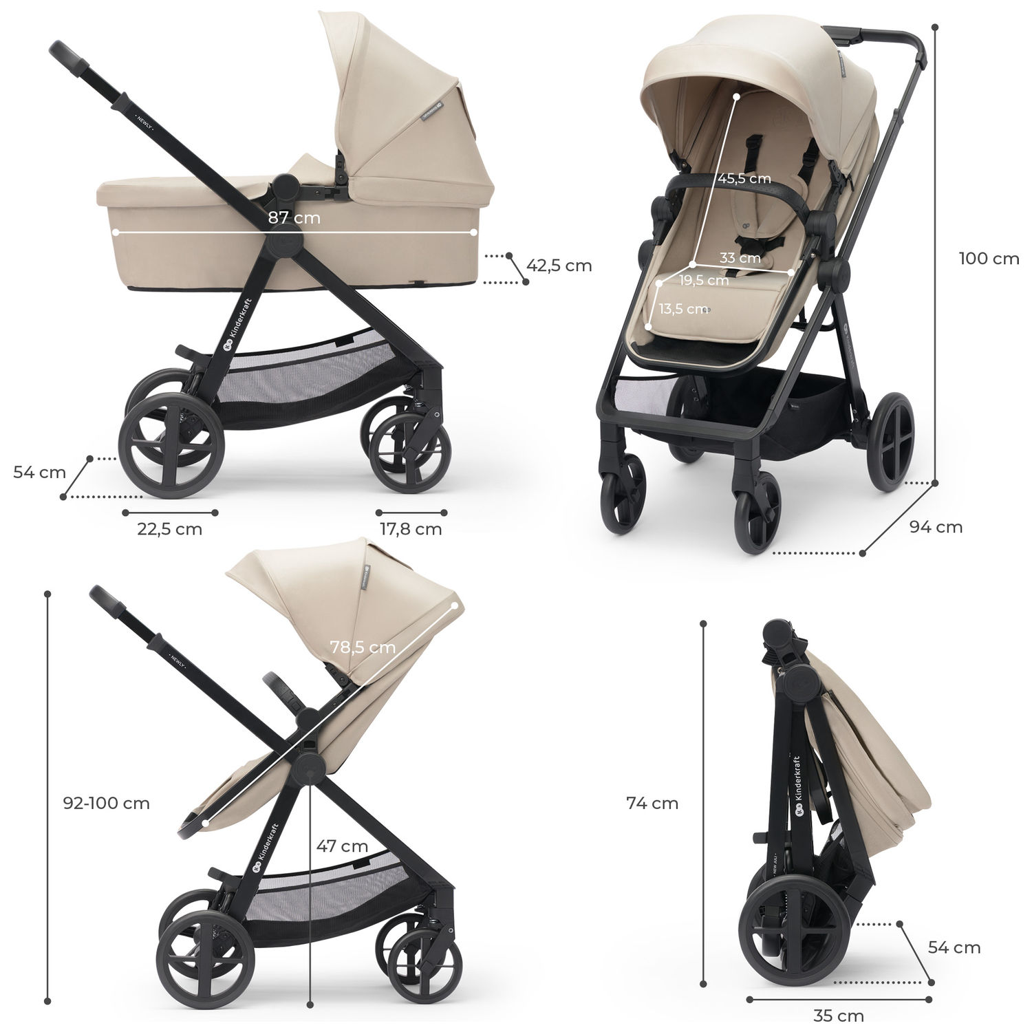 Poussette 4 en 1 Newly Sand Beige (Kinderkraft) - Image 9