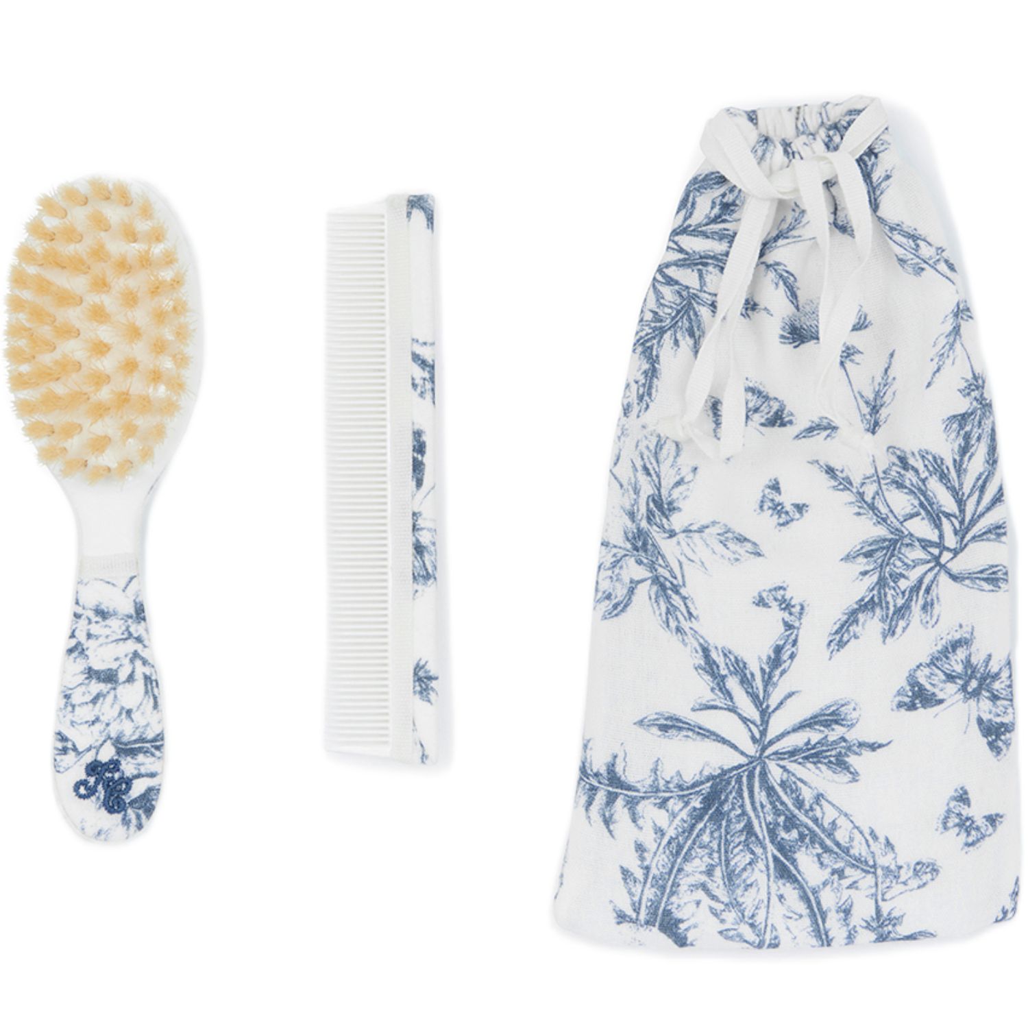 Tartine et Chocolat - Brosse et peigne imprimé inspiration Toile de Jouy bleu