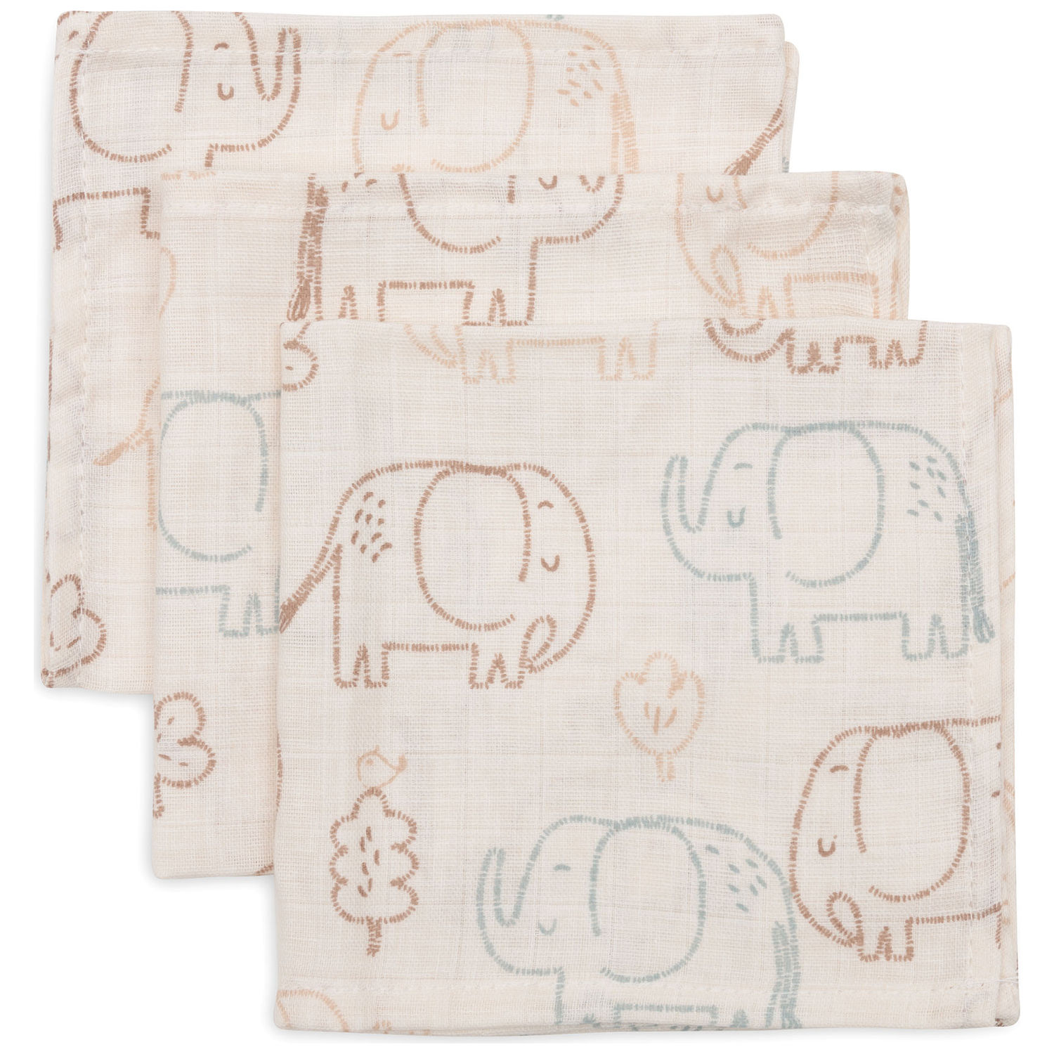 Jollein - Lot de 3 mini langes en gaze de coton Elephant Tales (31 x 31 cm)