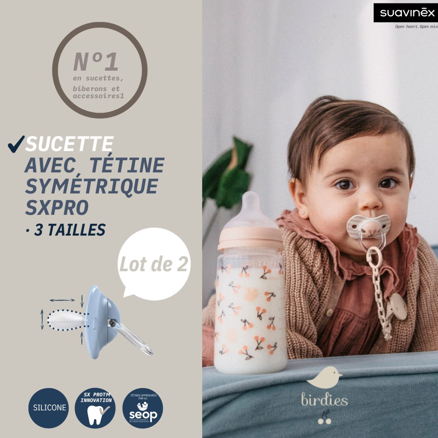 Lot de 2 sucettes symétriques SXPro Birdies Beige (0-6 mois) (Suavinex) - Image 4