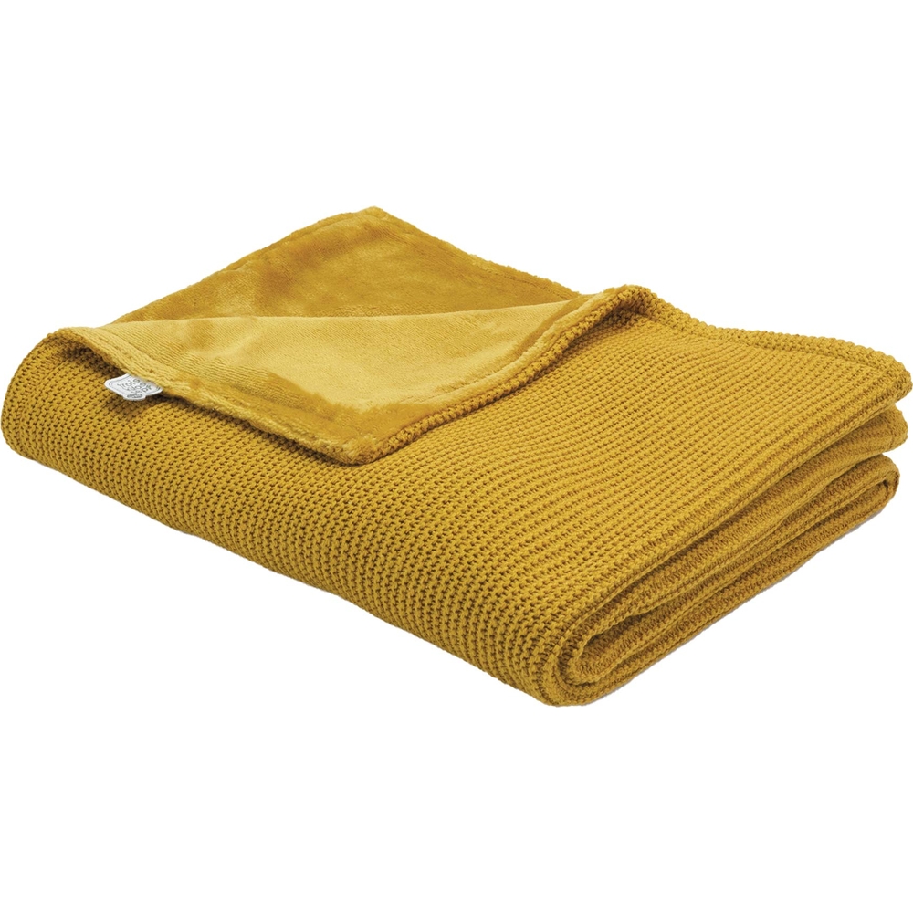 Couverture en tricot et flanelle Moutarde (75 x 100 cm) (Trois Kilos Sept) - Couverture
