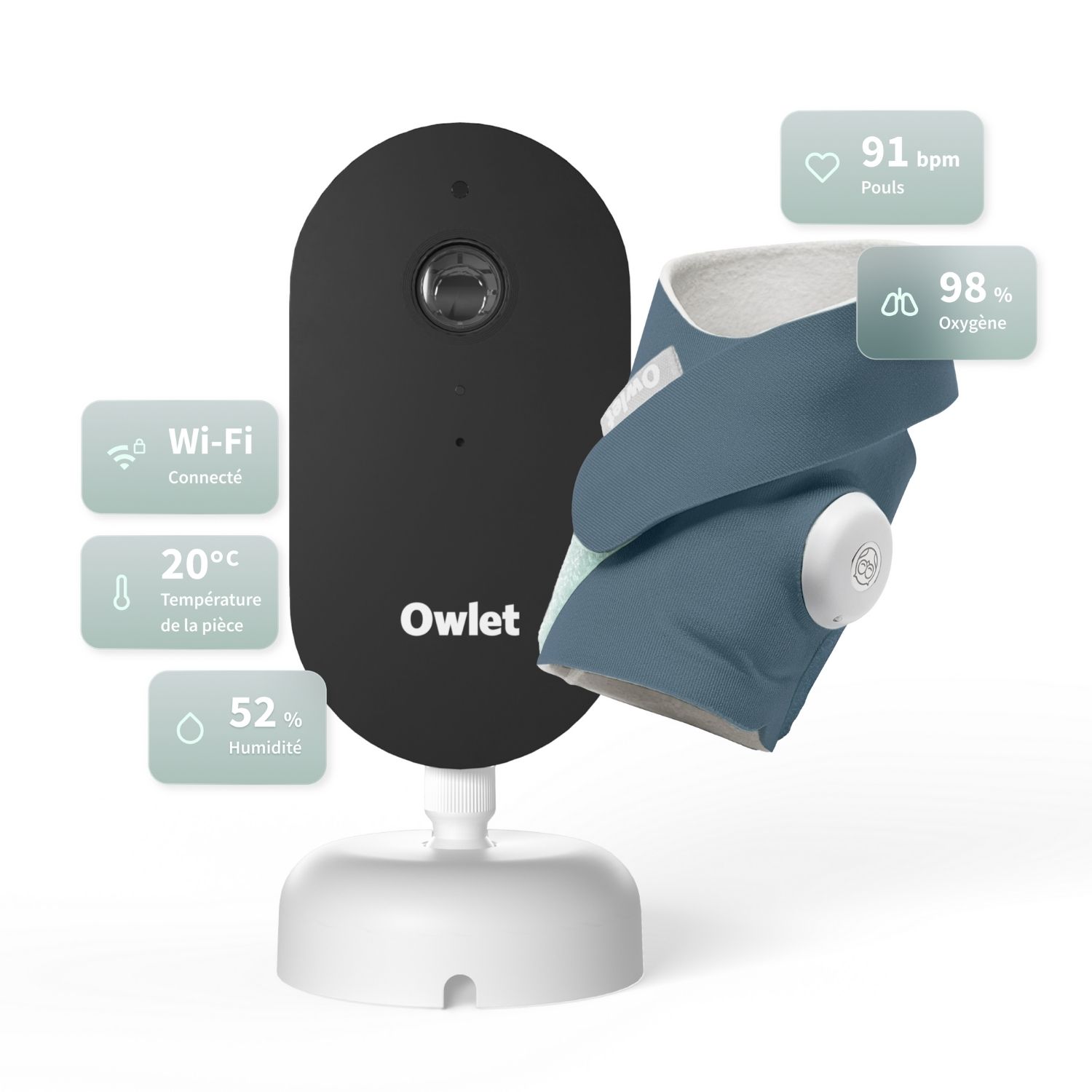 Owlet - Pack chaussette connectée Dream Sock Bedtime Blue + Dream Sight Cam (0-18 mois)
