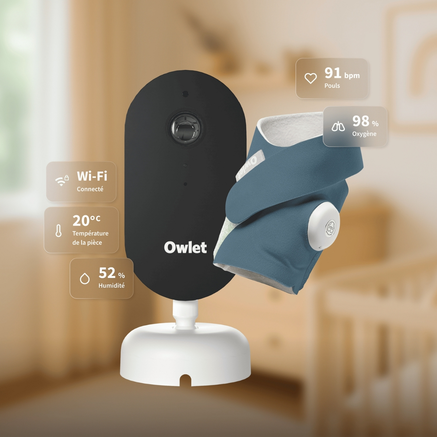Pack chaussette connectée Dream Sock Bedtime Blue + Dream Sight Cam (0-18 mois) (Owlet) - Image 1