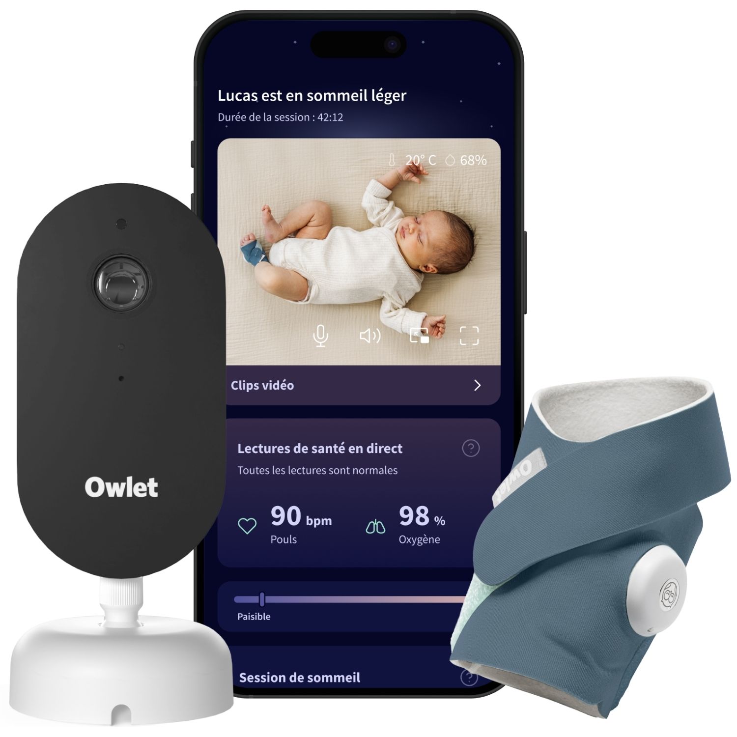 Pack chaussette connectée Dream Sock Bedtime Blue + Dream Sight Cam (0-18 mois) (Owlet) - Image 5