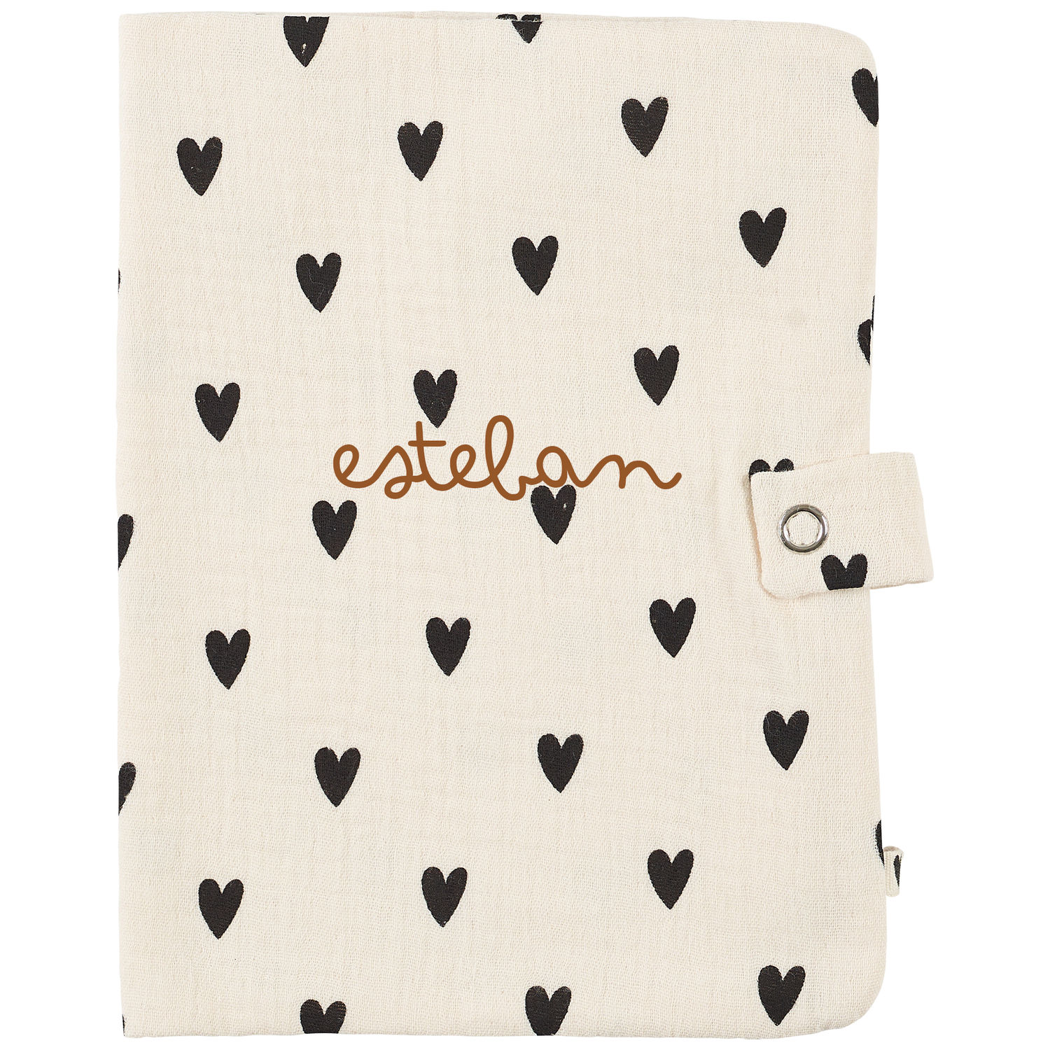 Atelier Wagram - Protège carnet de santé Gaze Coeurs Ecru (personnalisable)
