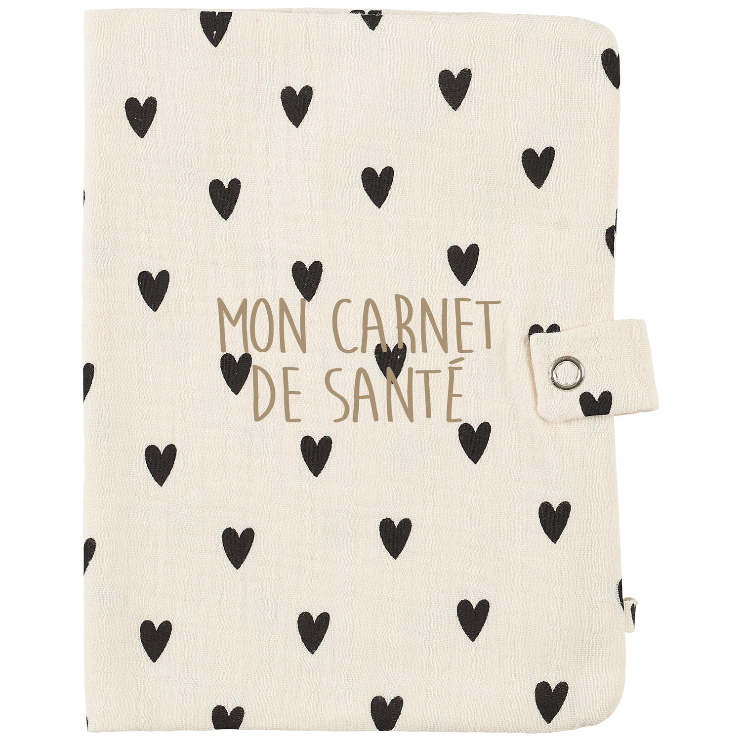 Protège carnet de santé Gaze Coeurs Ecru (personnalisable) (Atelier Wagram) - Image 1