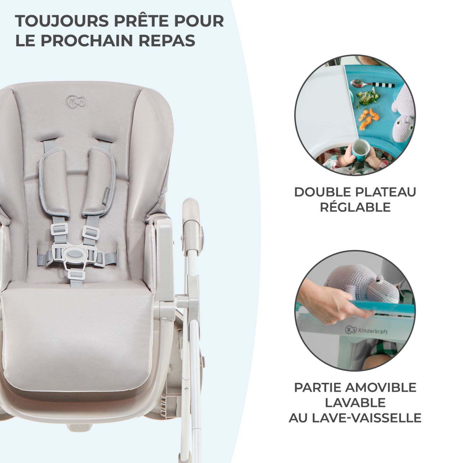 Kinderkraft - Chaise haute Yummy Grey