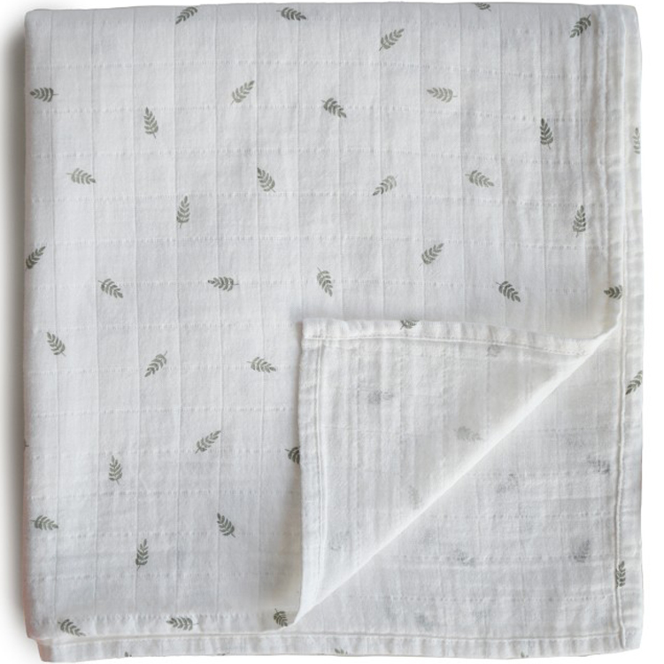 Mushie - Maxi lange en coton bio Leaves (120 x 120 cm)