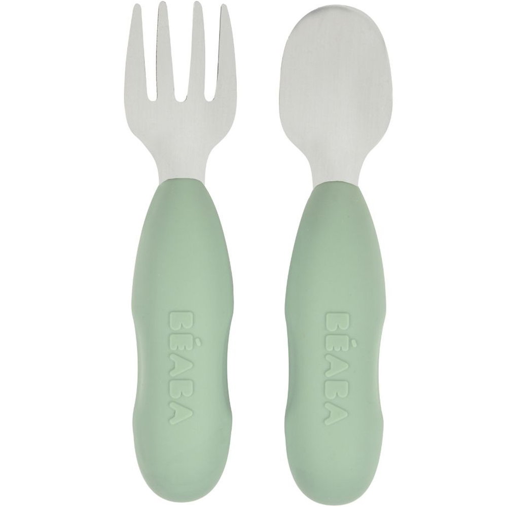 Lot de 2 pré-couverts en inox vert sauge (Béaba) - Image 1