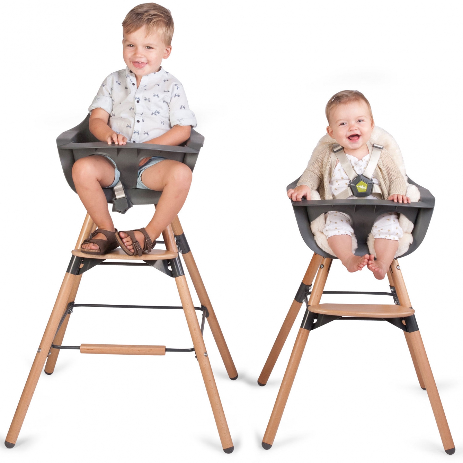 Chaise haute en bois naturel Evolu 2 gris (Childhome) - Image 1