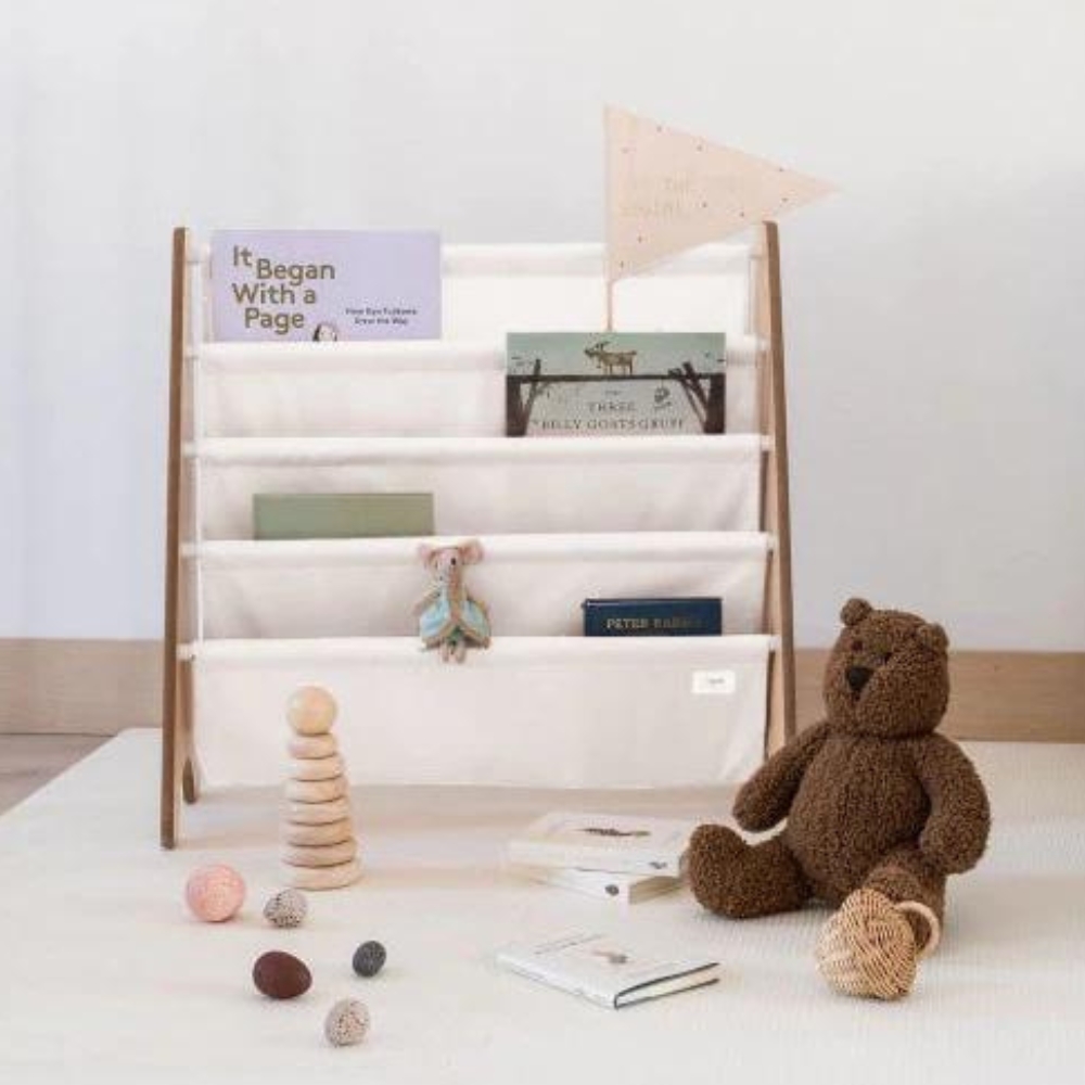 3 sprouts - Bibliothèque en tissu recyclé Uni crème