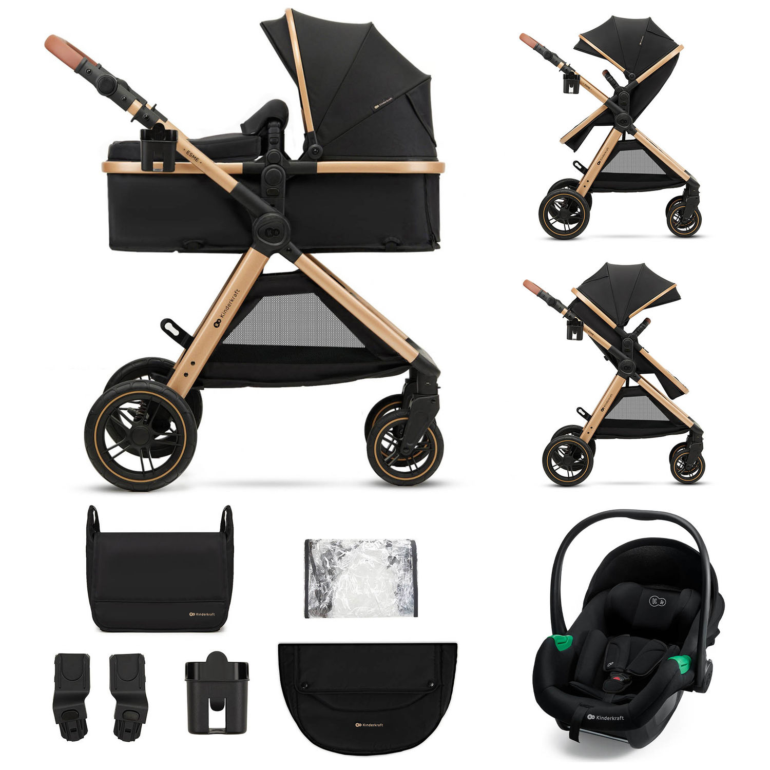 Kinderkraft - Poussette Esme Pro 3 en 1 Pure Black