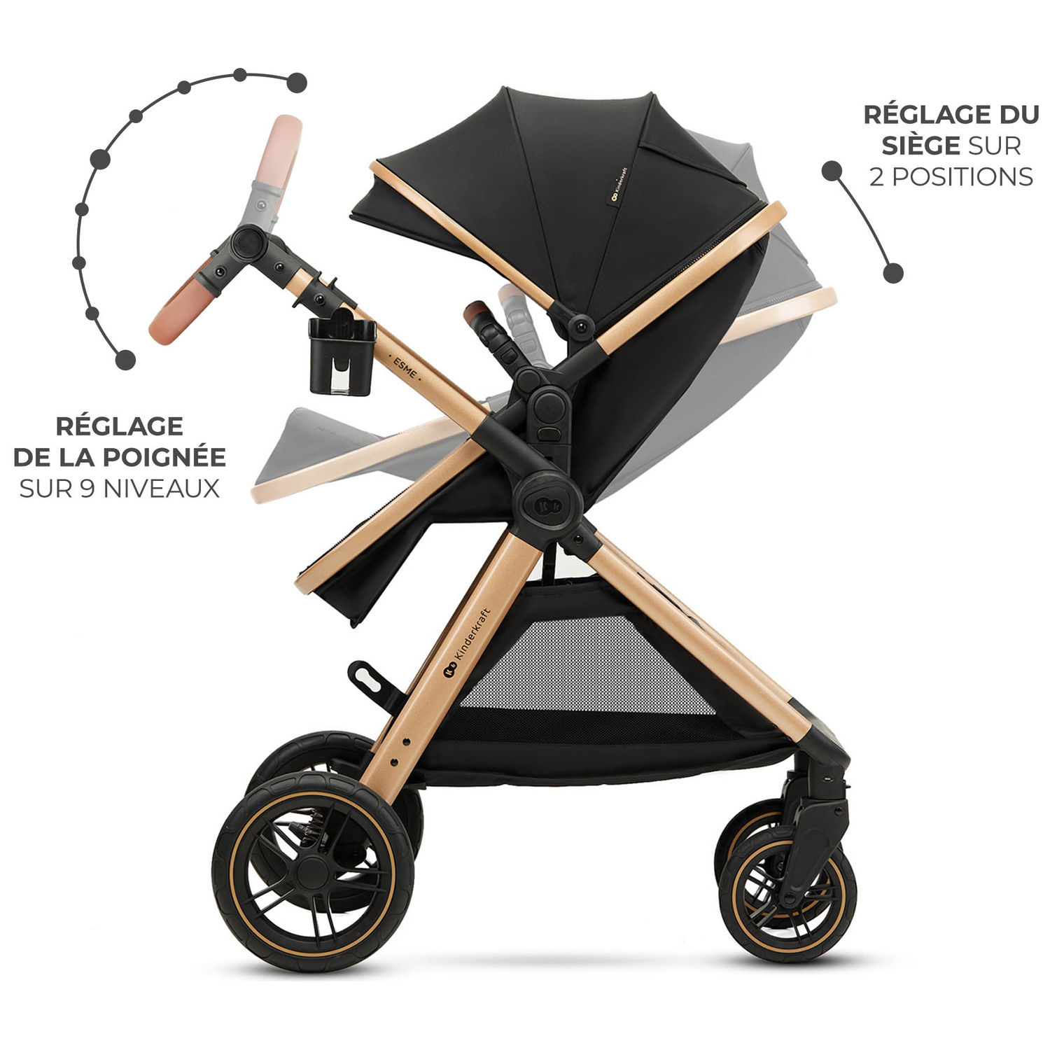 Poussette Esme Pro 3 en 1 Pure Black (Kinderkraft) - Image 7
