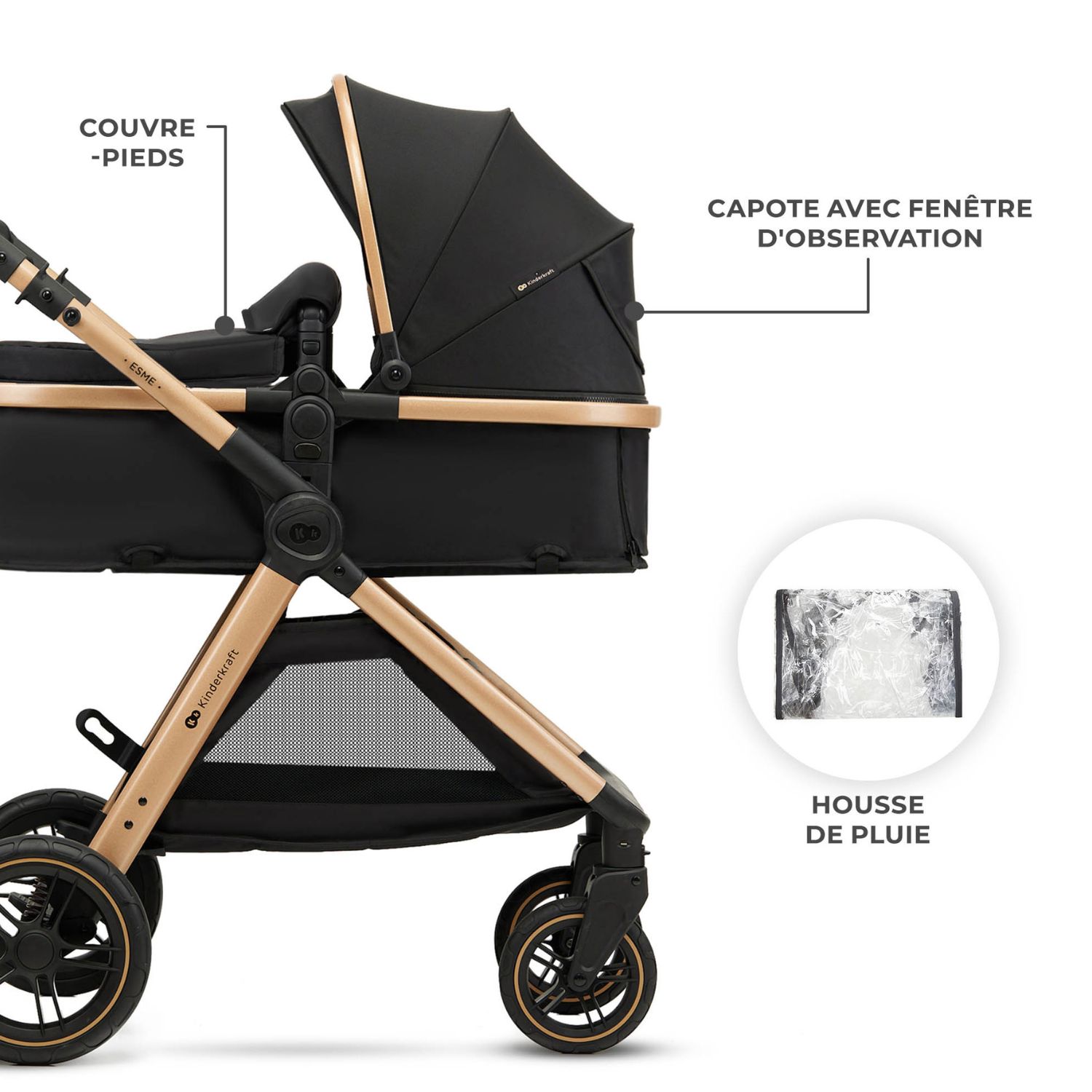 Poussette Esme Pro 3 en 1 Pure Black (Kinderkraft) - Image 3