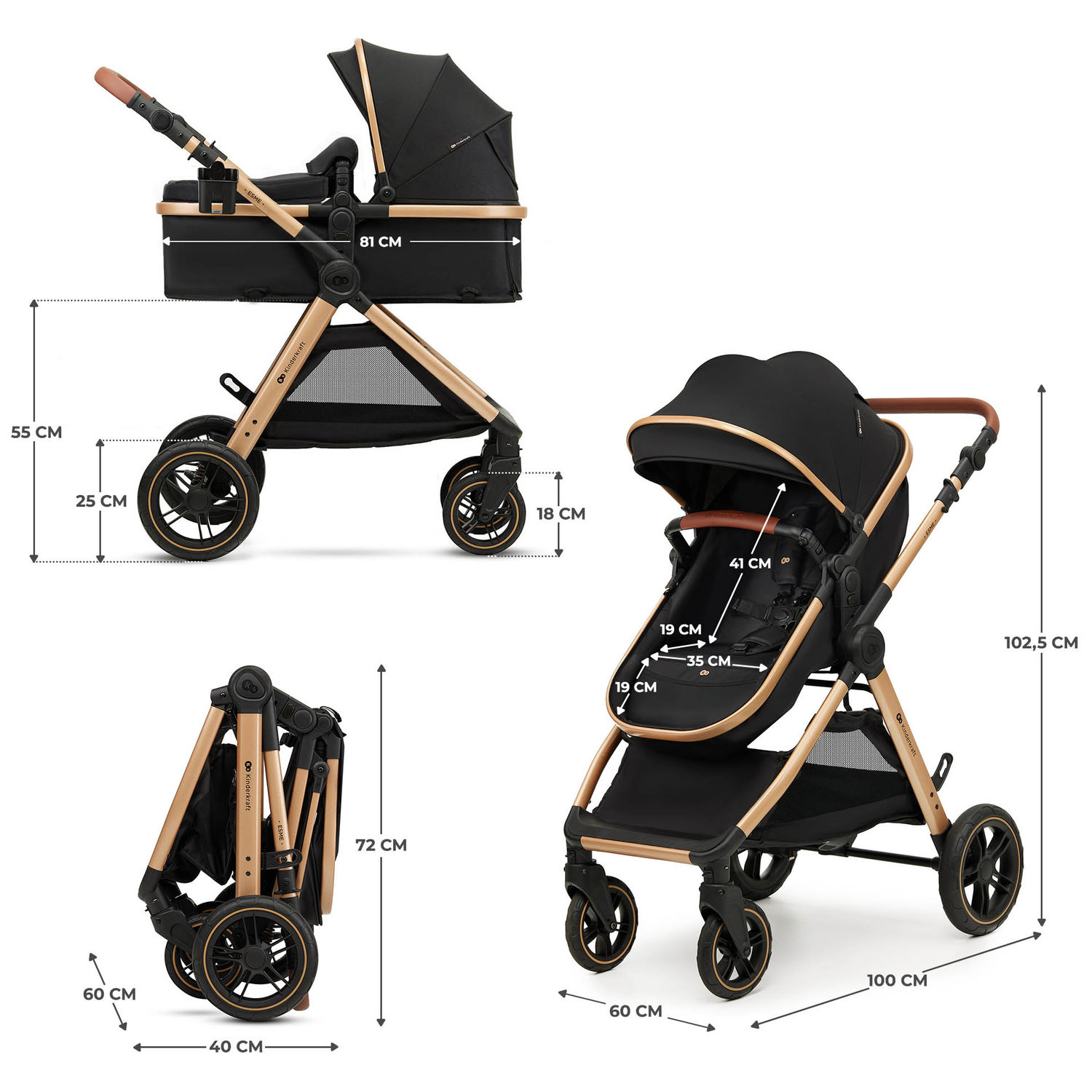 Poussette Esme Pro 3 en 1 Pure Black (Kinderkraft) - Image 9