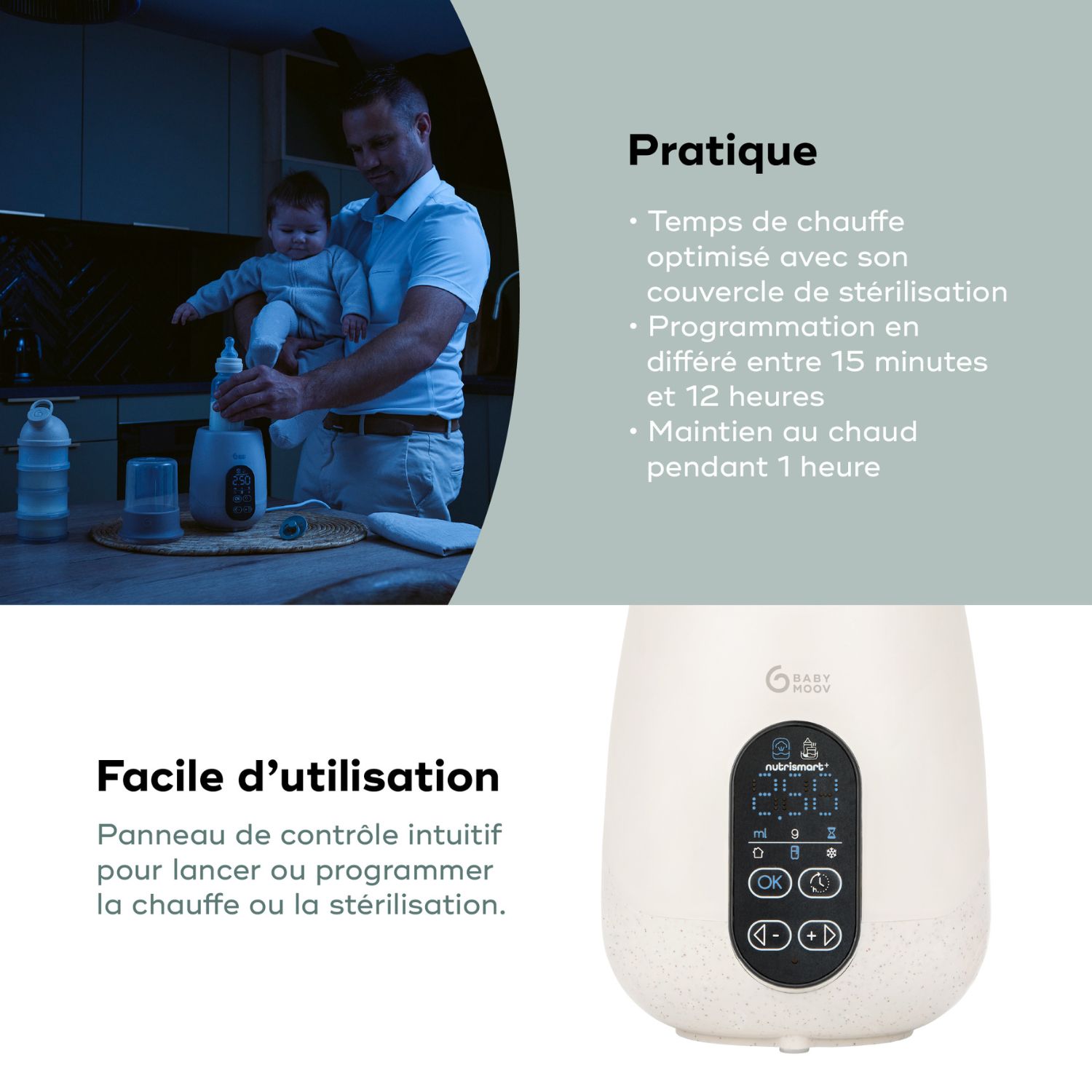 Chauffe biberon Nutrismart + Mineral Beige (Babymoov) - Image 4