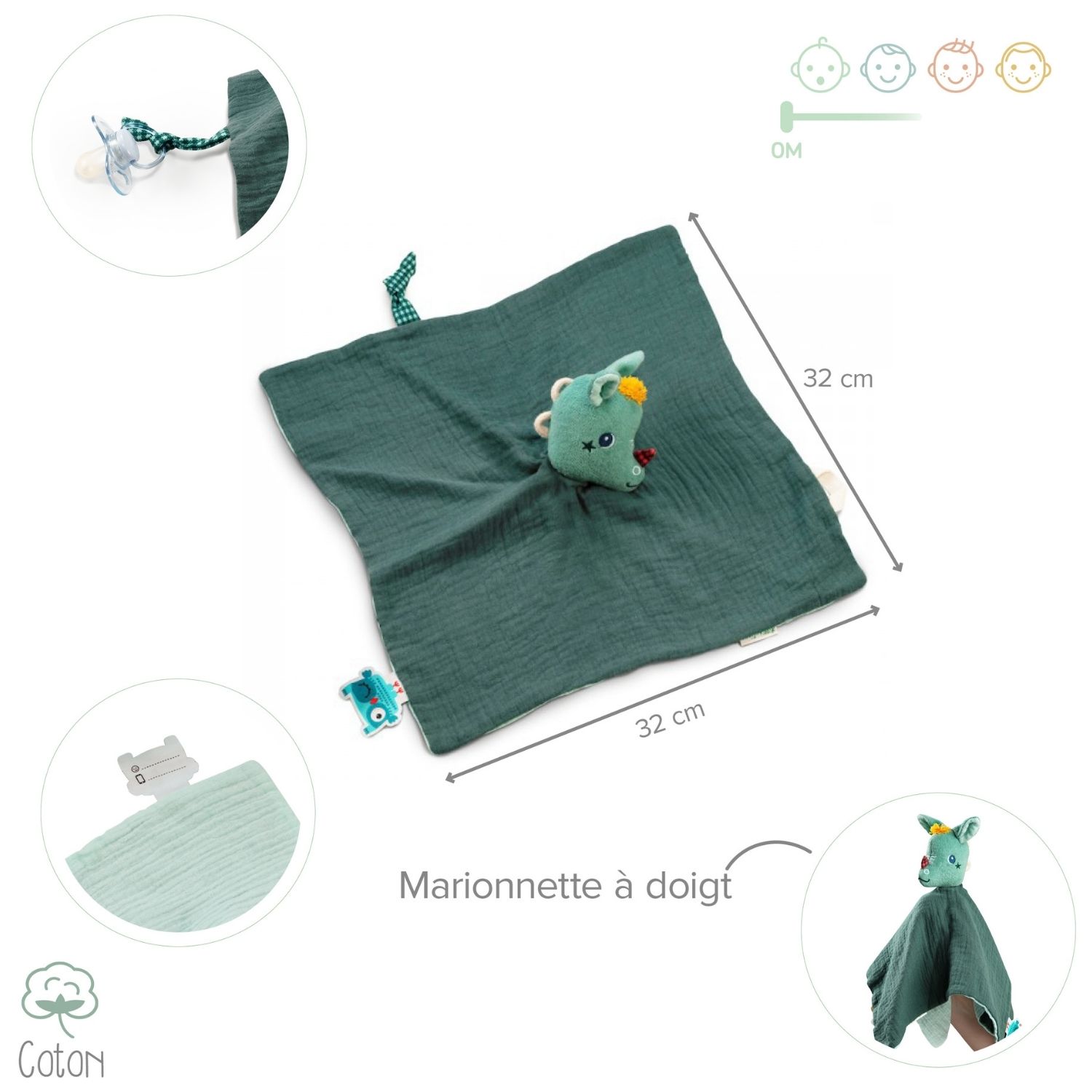 Doudou attache sucette plat éco Joe (32 cm) (Lilliputiens) - Image 8