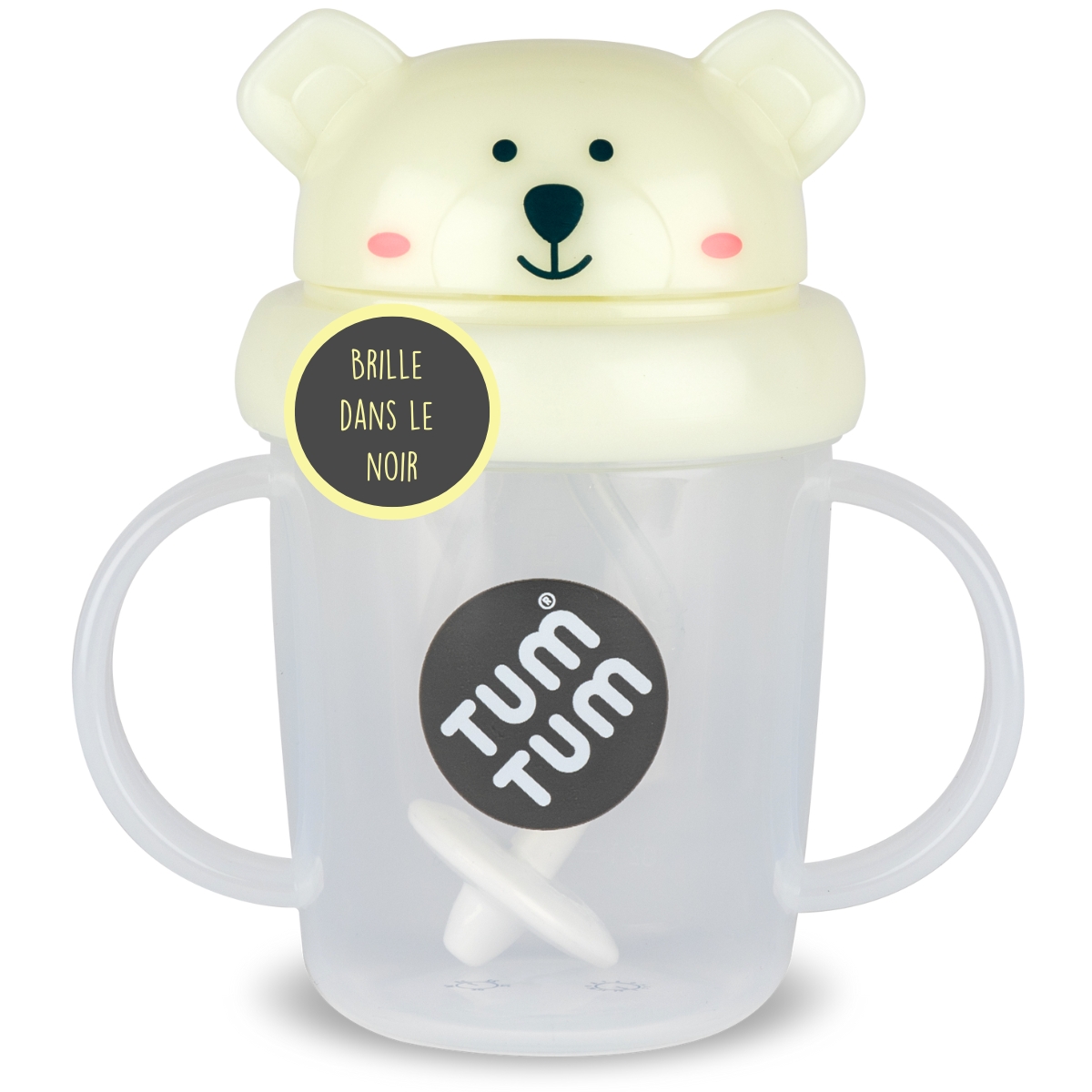 Tum Tum - Tasse antifuite avec paille lestée Ours phosphorescente (200 ml)